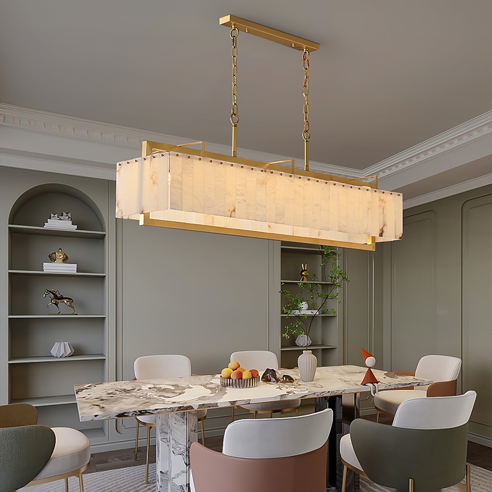 Aether Rectangular Alabaster Pendant Light Chandelier - Neutralighting