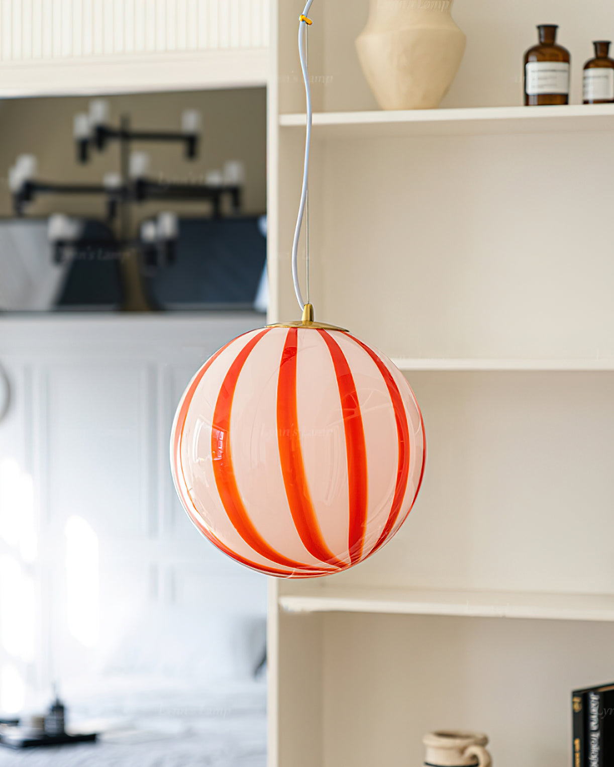 Pendant Light Metal&Glass Shade Striped Globe for Dining Room - Letslighting
