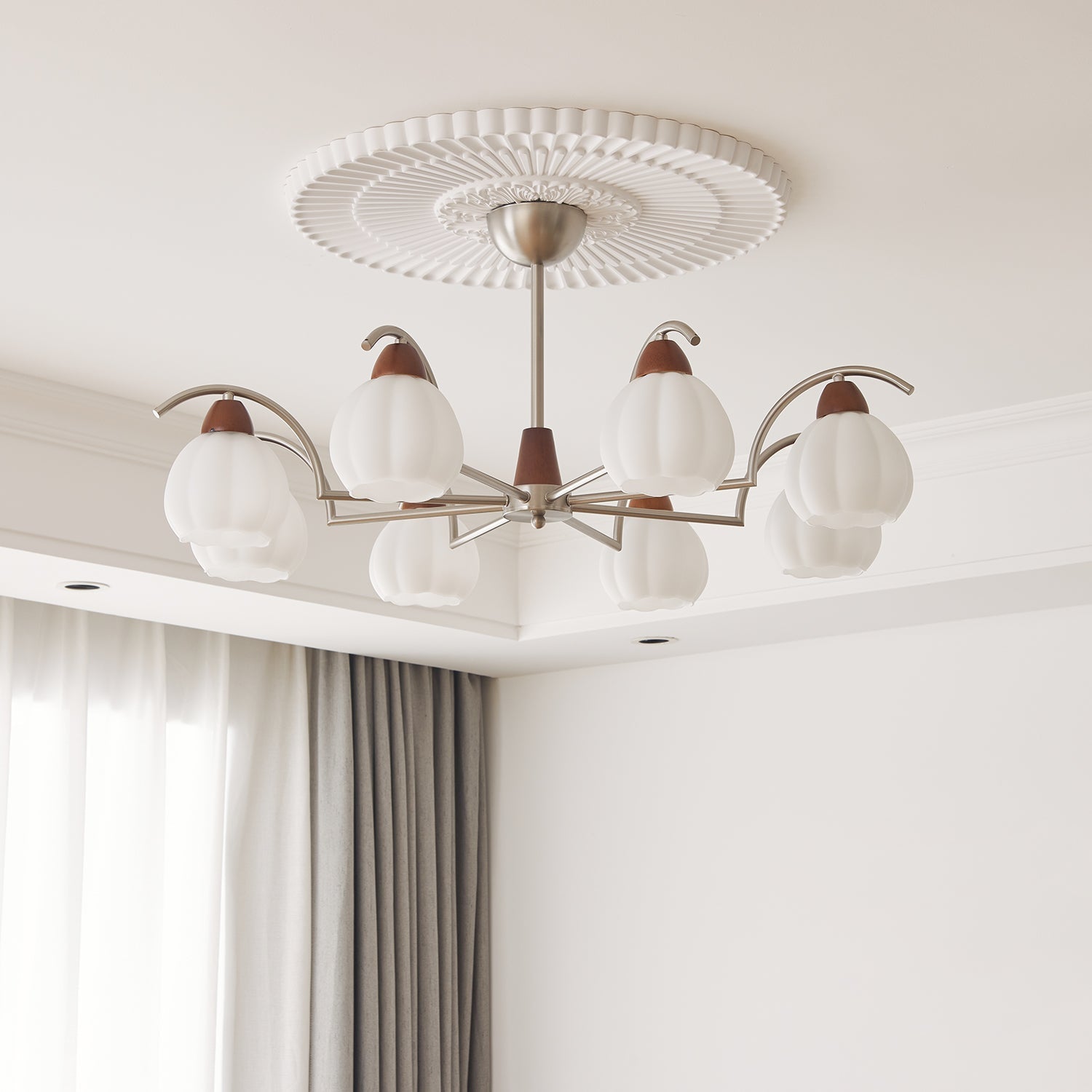 Ilaeiel Traditionelle Eleganz Blüte Holz Glas Kronleuchter-Letslighting