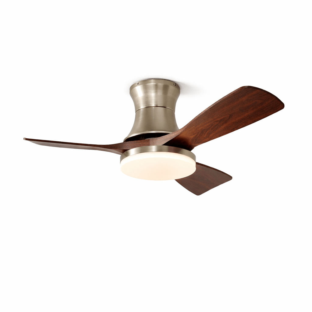 Deckenventilatorleuchte für den Innenbereich in Nickel-Ausführung, Seitenansicht