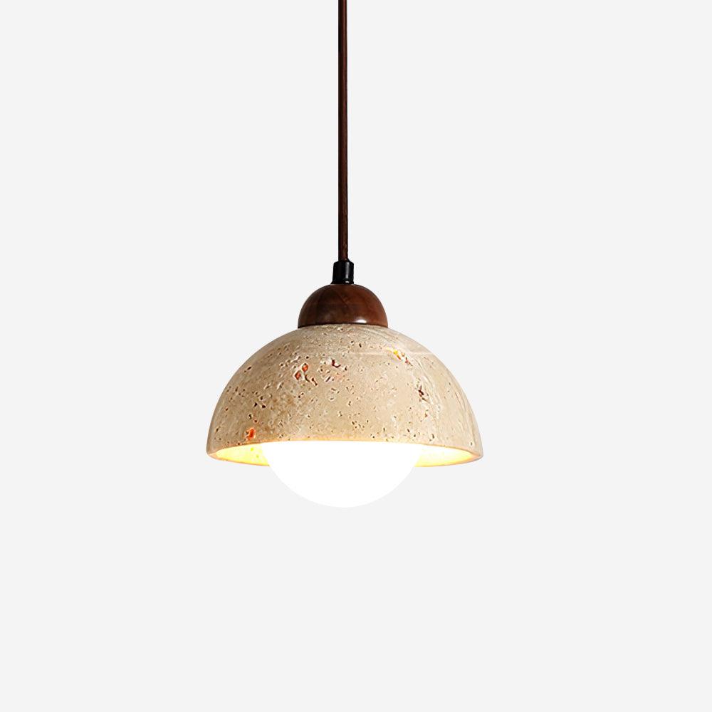 Pendant Lamp Wood Top Yellow Travertine Glass Shade White Beige Modern - Letslighting
