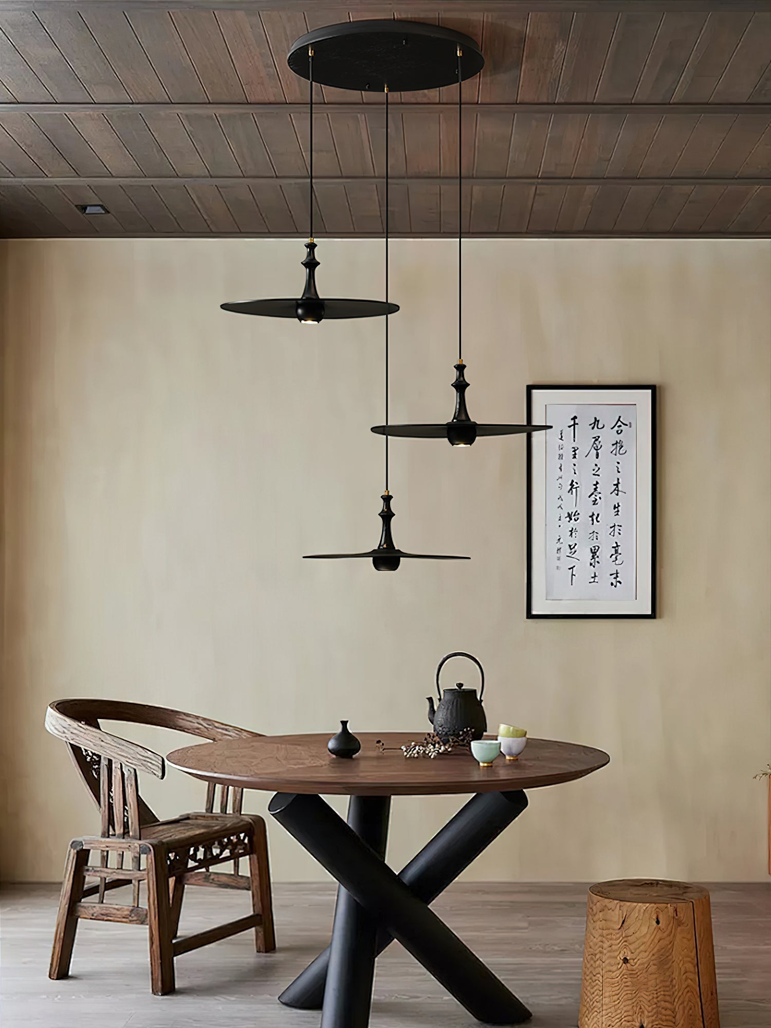 Syrinyra Skulptural Holz Scheibe Pendelleuchte Leuchte-Letslighting