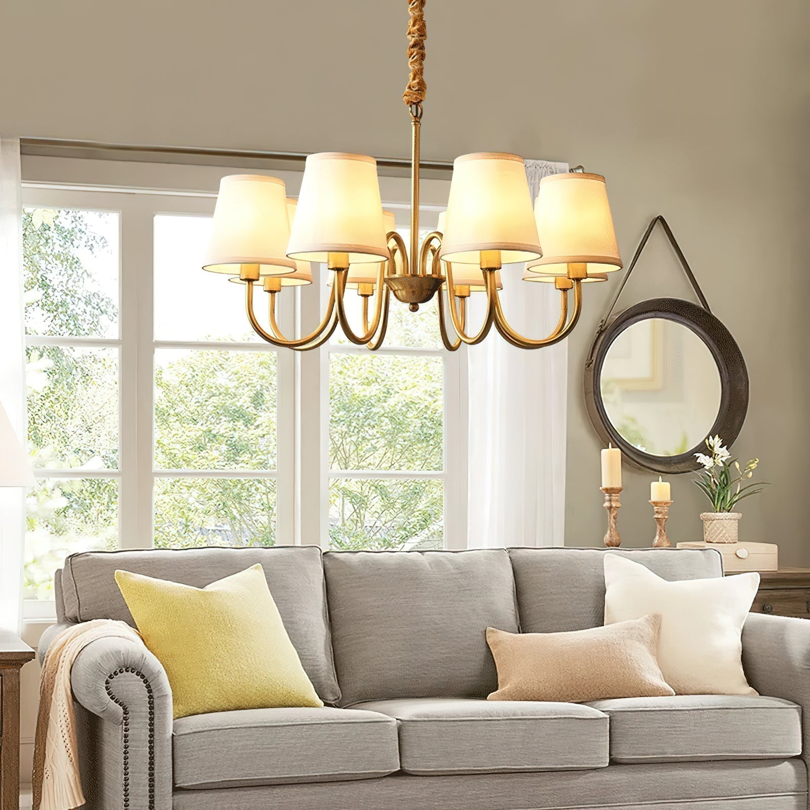 Aged Traditional Stacey Fabric Chandelier - Letslighting