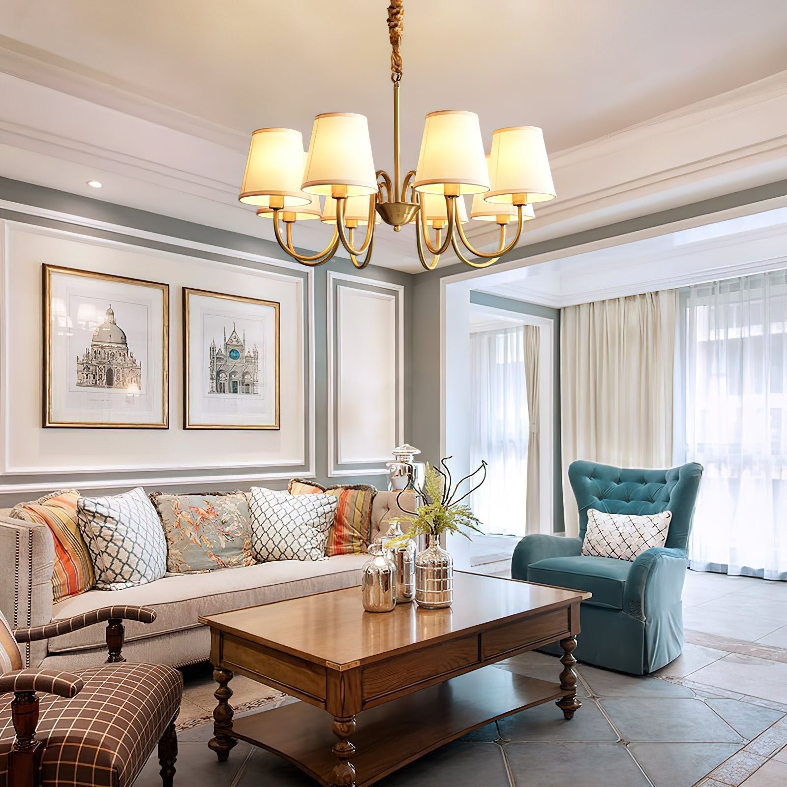 Aged Traditional Stacey Fabric Chandelier - Letslighting