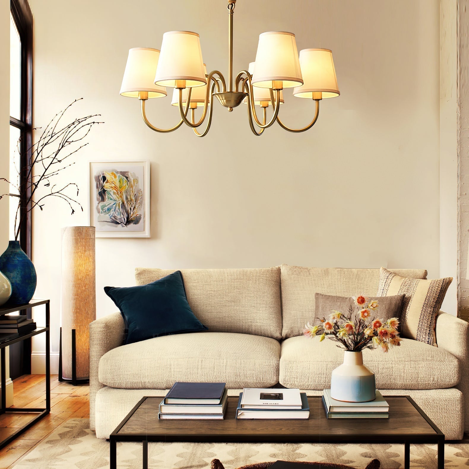 Aged Traditional Stacey Fabric Chandelier - Letslighting