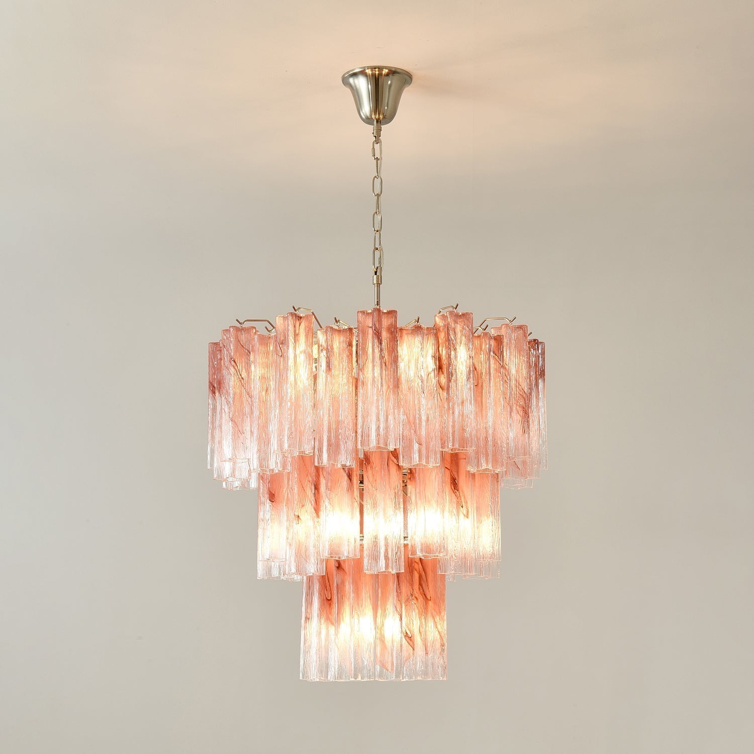 Aurora Chandelier Pink Glass Tubes Layered Modern - Neutralighting