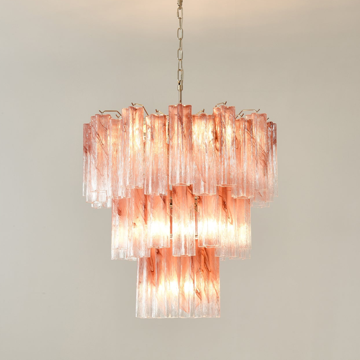 Aurora Chandelier Pink Glass Tubes Layered Modern - Neutralighting