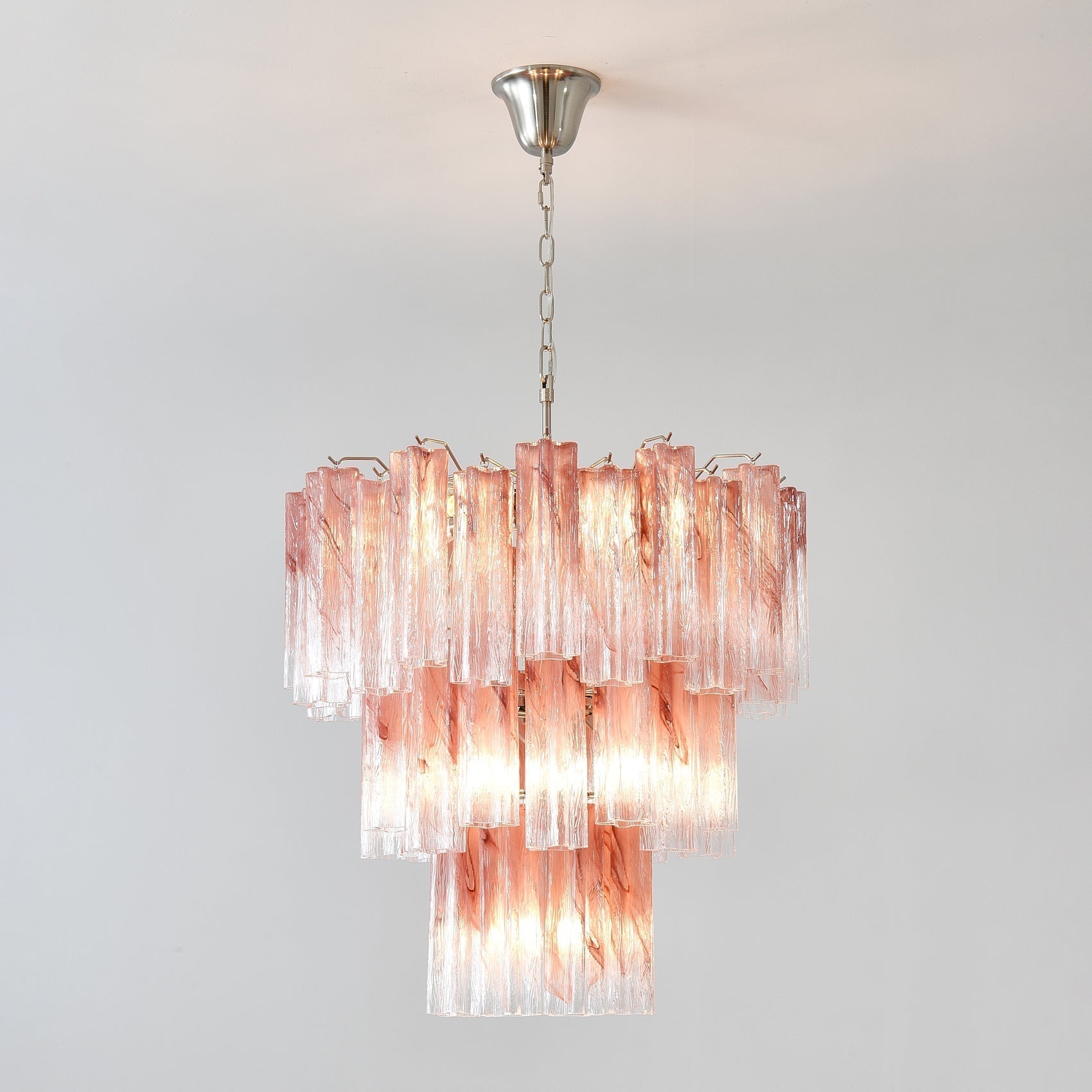 Aurora Chandelier Pink Glass Tubes Layered Modern - Neutralighting