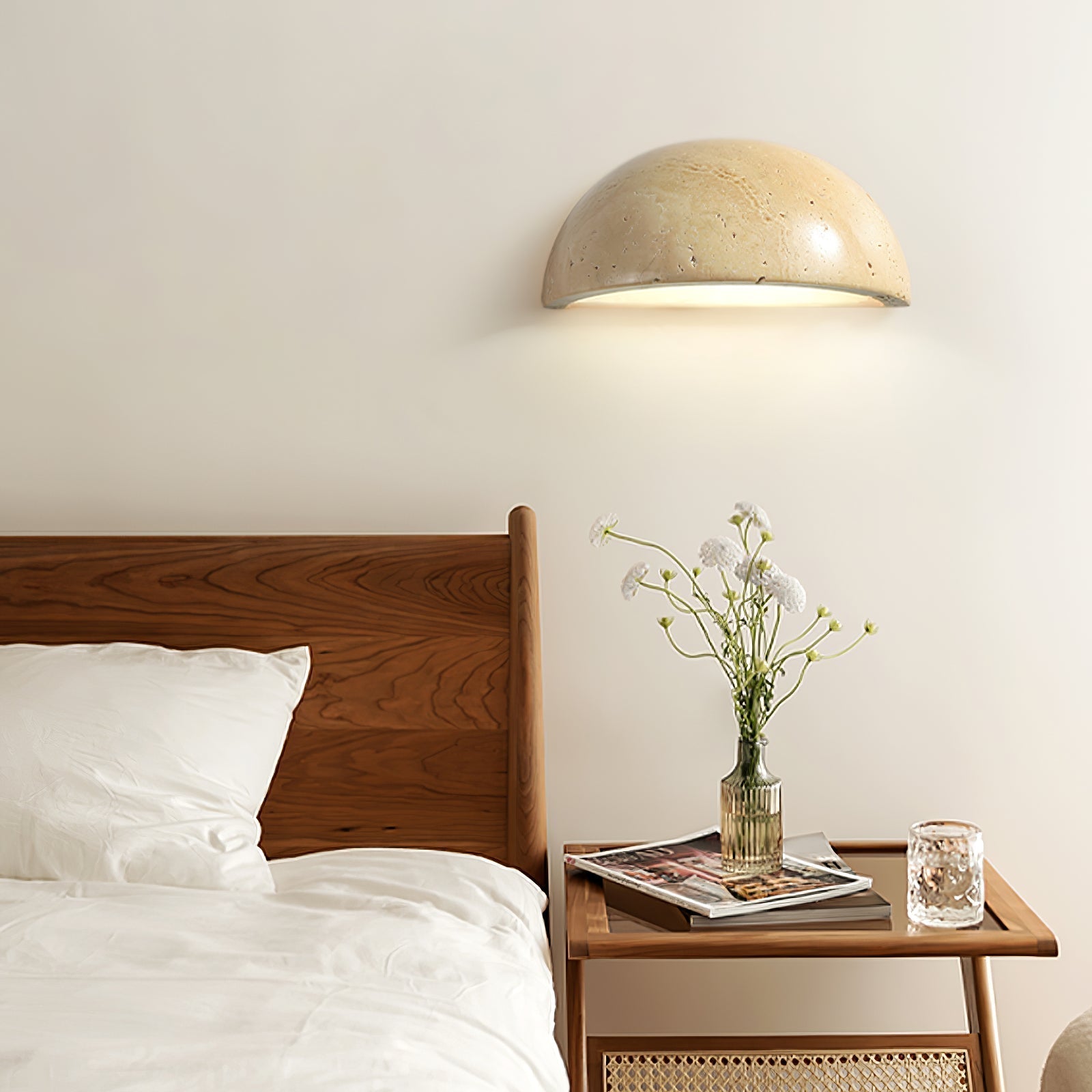 Vethayra Half-Dome Travertine Wall Light - Neutralighting