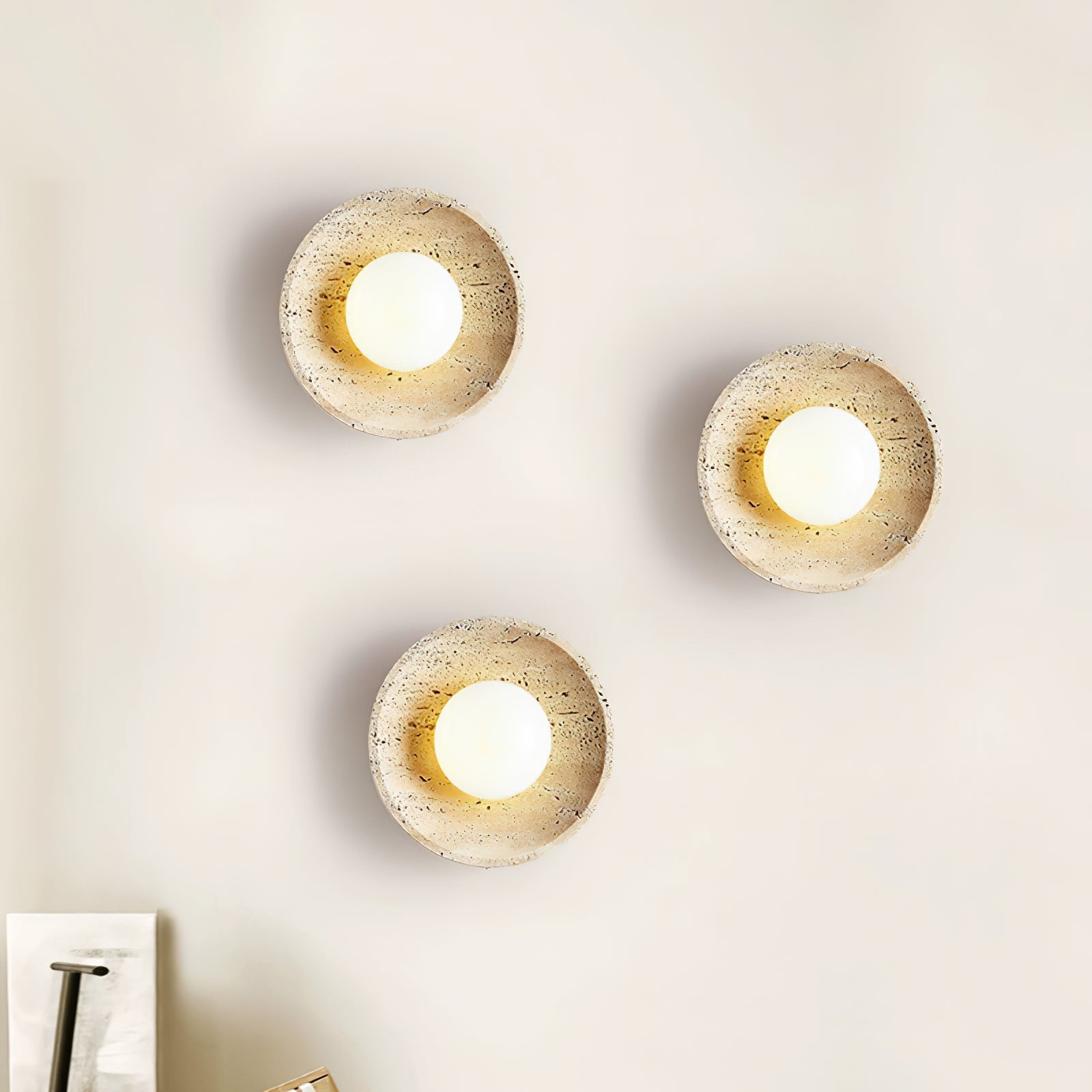 Vephair Bowl-Frame Travertine Wall Light - Neutralighting