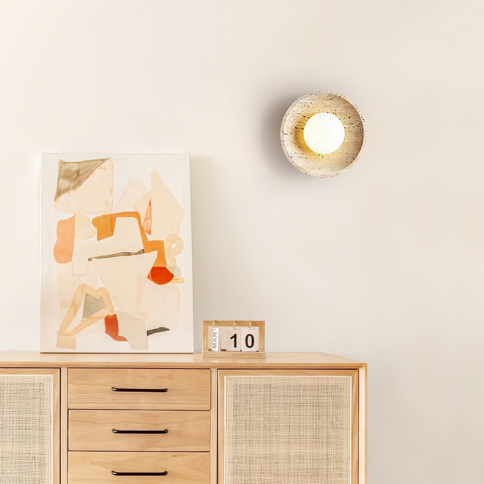 Vephair Bowl-Frame Travertine Wall Light - Neutralighting