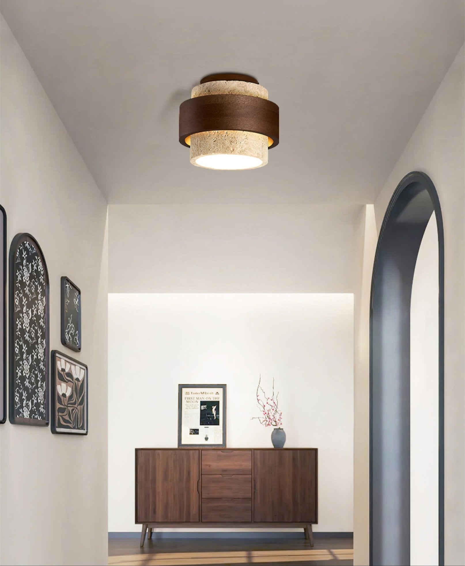 Eltalor Layered Ring Travertine Ceiling Light - Neutralighting