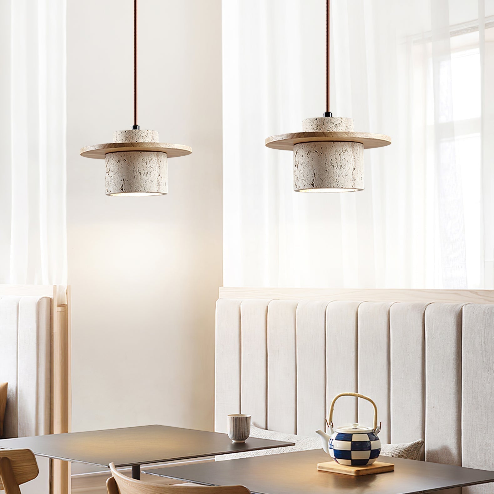 Elvaria Disc Cylinder Travertine Pendant Light - Neutralighting