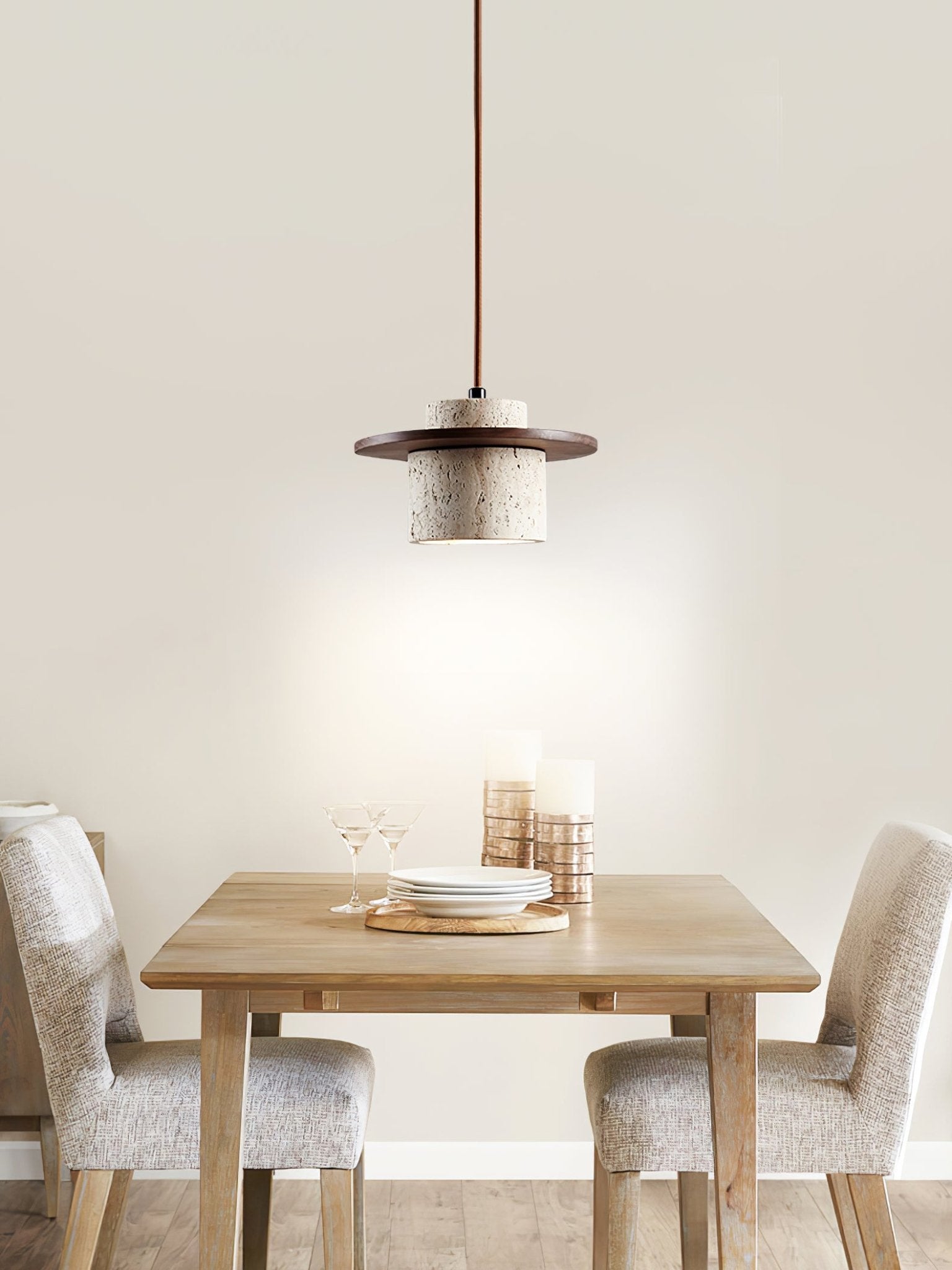 Elvaria Disc Cylinder Travertine Pendant Light - Neutralighting