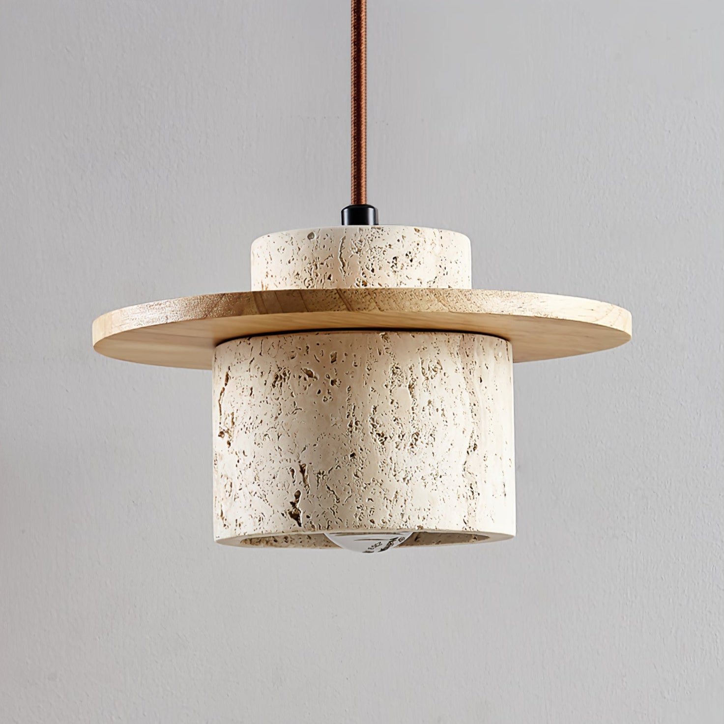 Elvaria Disc Cylinder Travertine Pendant Light - Neutralighting