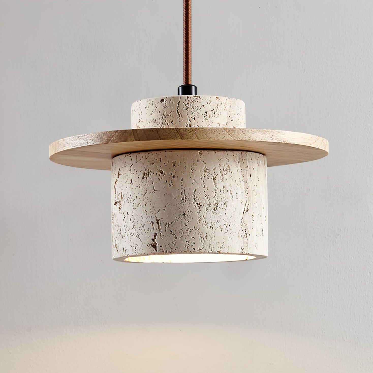 Elvaria Disc Cylinder Travertine Pendant Light - Neutralighting