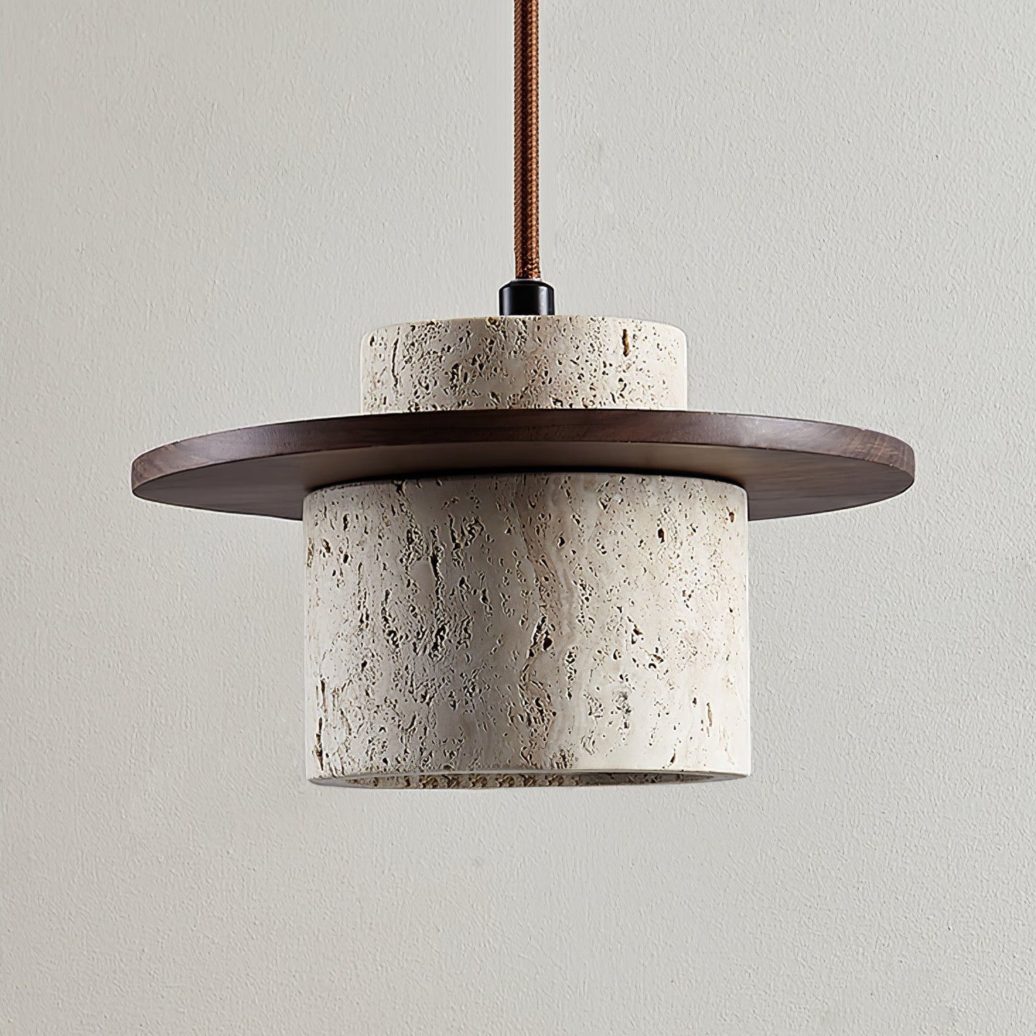 Elvaria Disc Cylinder Travertine Pendant Light - Neutralighting