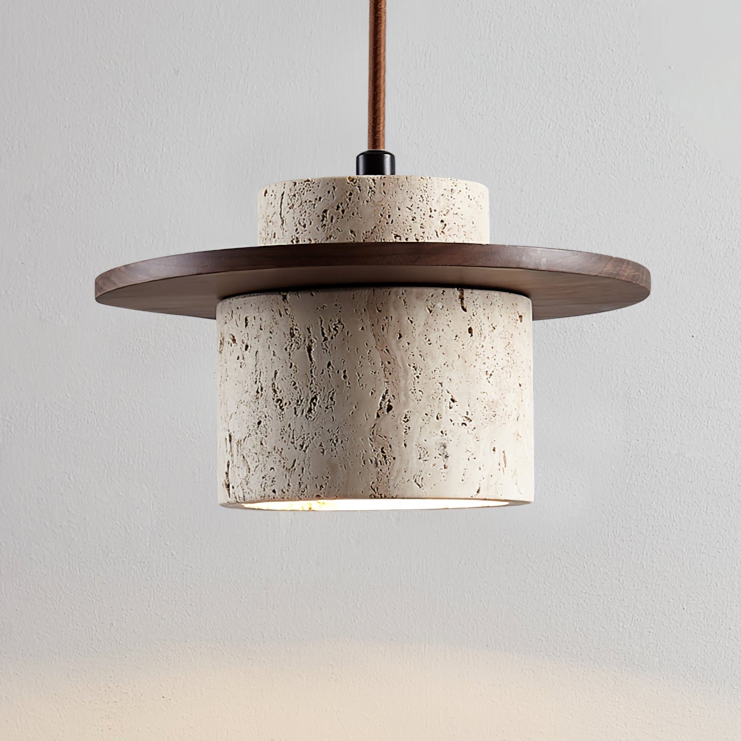 Elvaria Disc Cylinder Travertine Pendant Light - Neutralighting