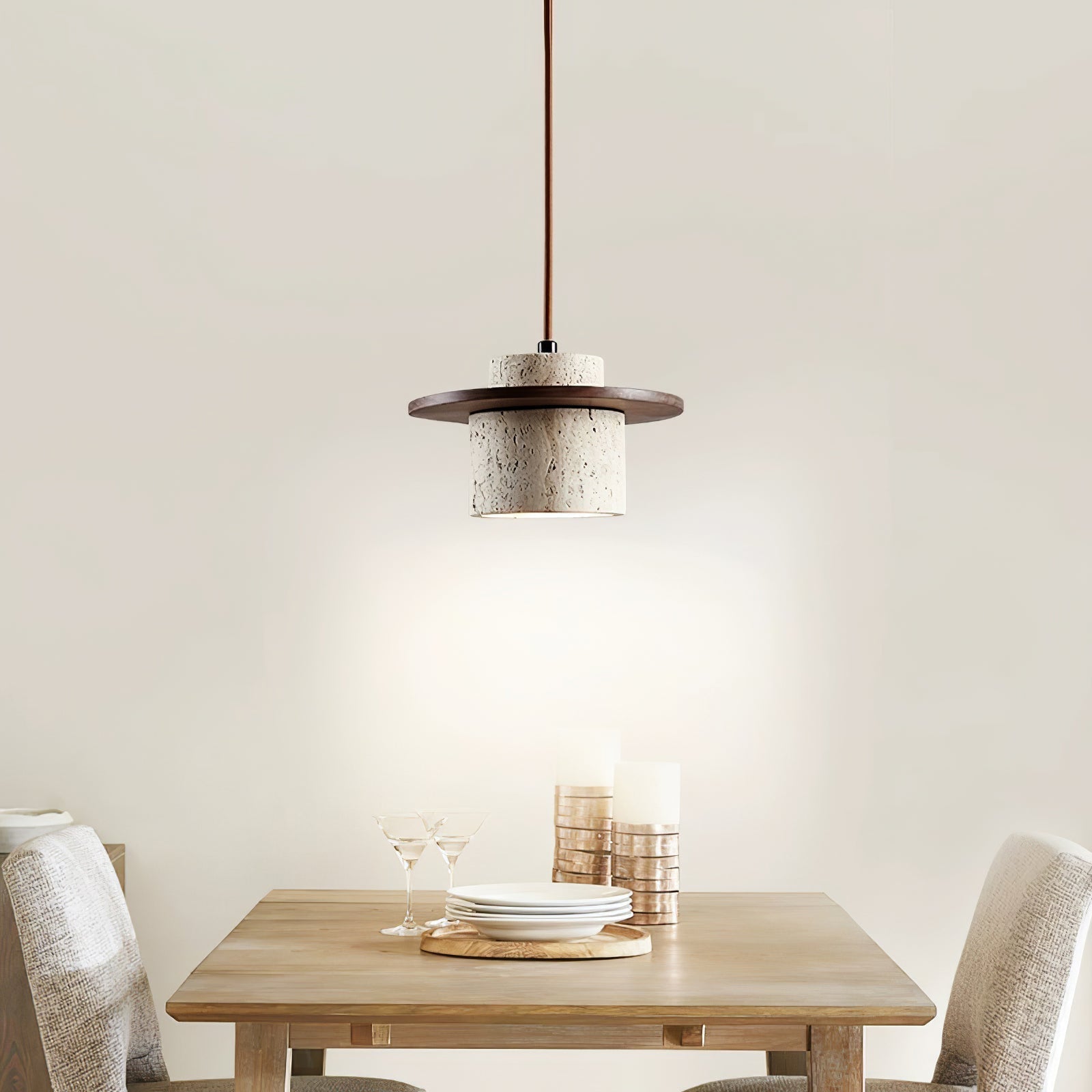 Elvaria Disc Cylinder Travertine Pendant Light - Neutralighting
