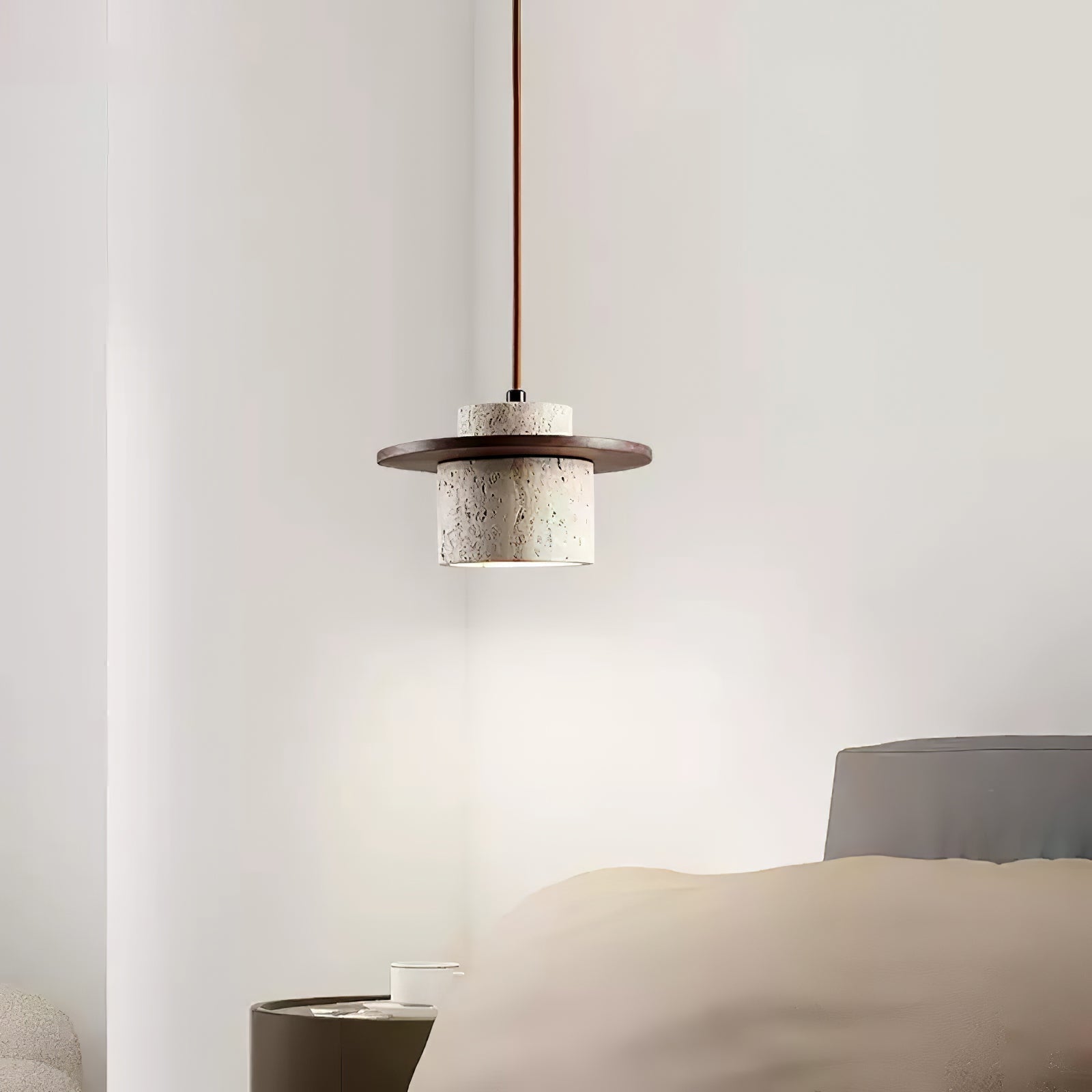 Elvaria Disc Cylinder Travertine Pendant Light - Neutralighting