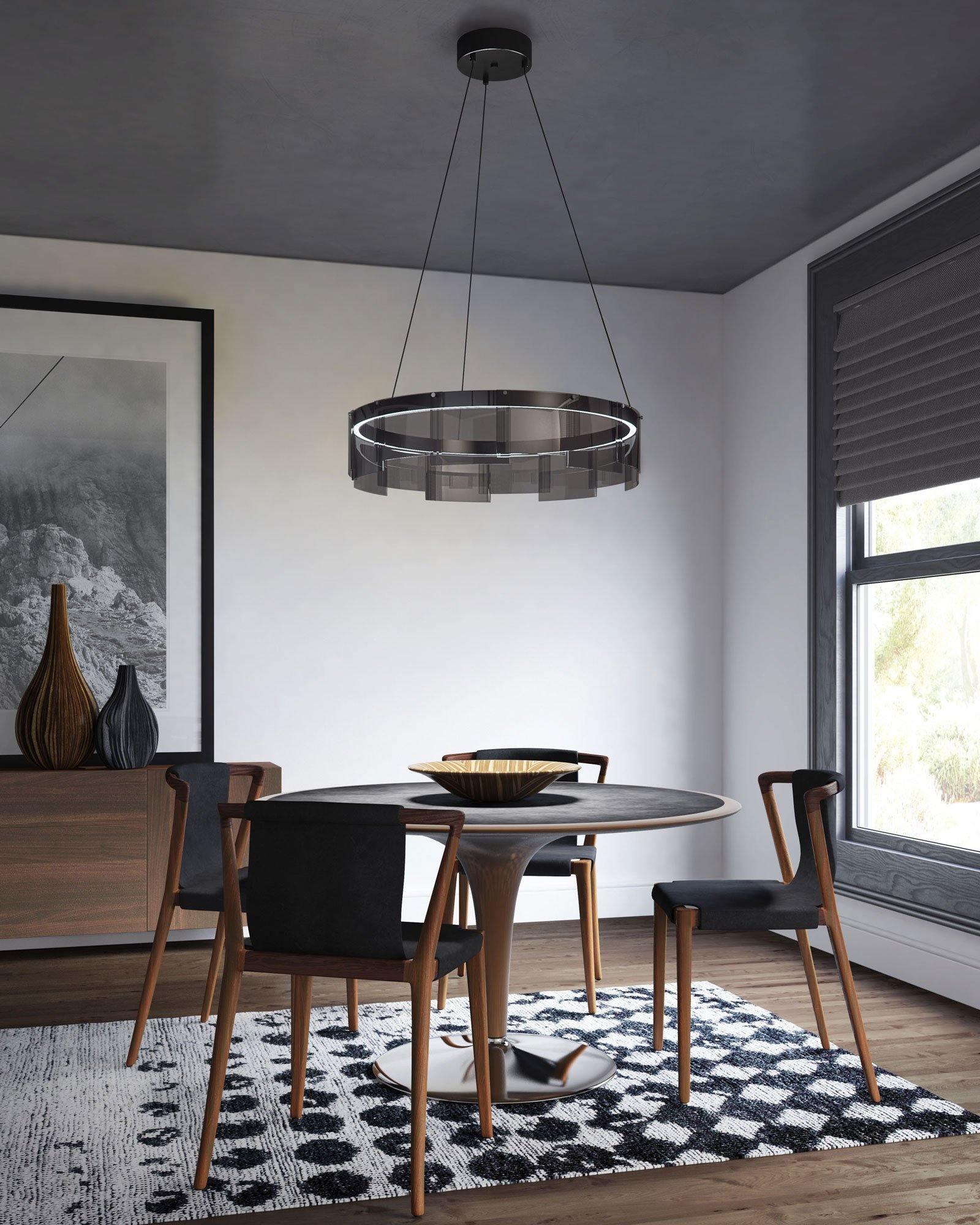 Lustra Kronleuchter LED Ring Schwarz Glas Modern-Letslighting