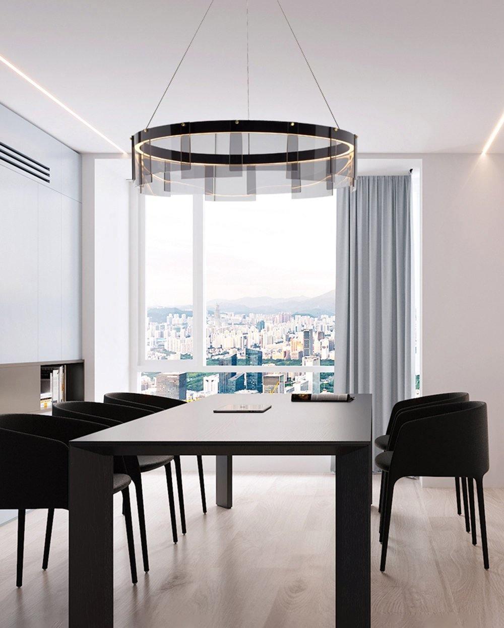 Lustra Kronleuchter LED Ring Schwarz Glas Modern-Letslighting