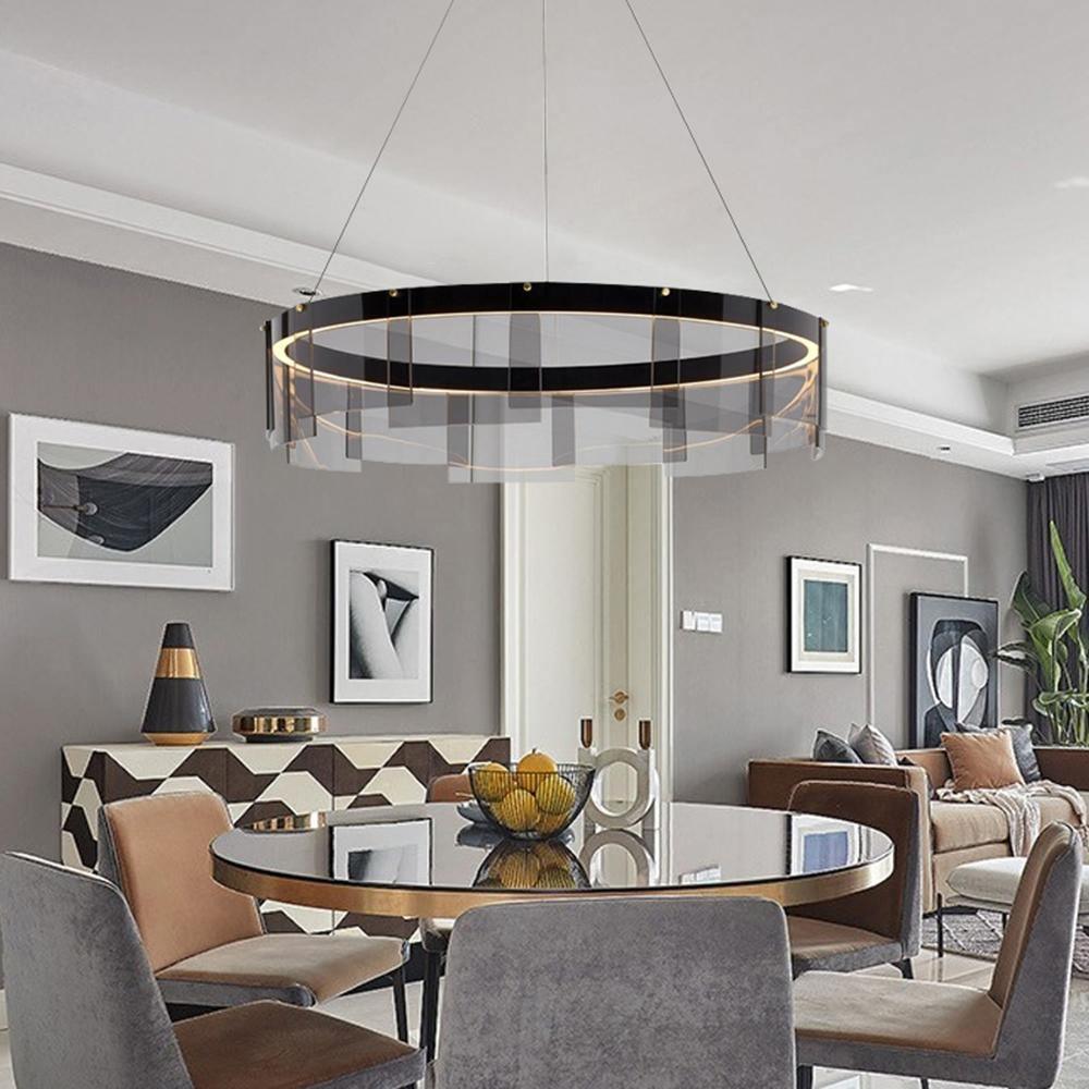 Lustra Kronleuchter LED Ring Schwarz Glas Modern-Letslighting
