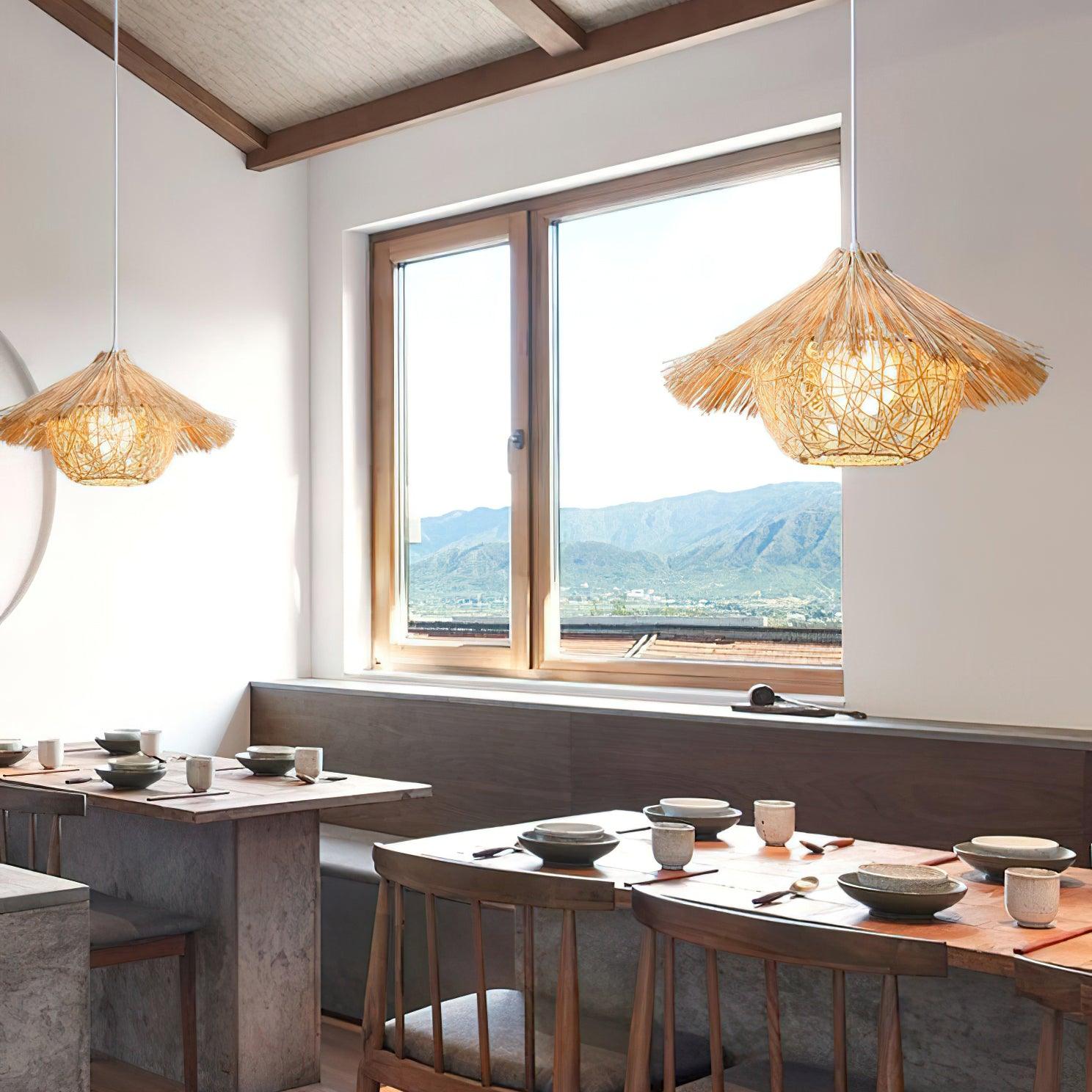 Catala Strohhut Rattan Pendelleuchte-Letslighting