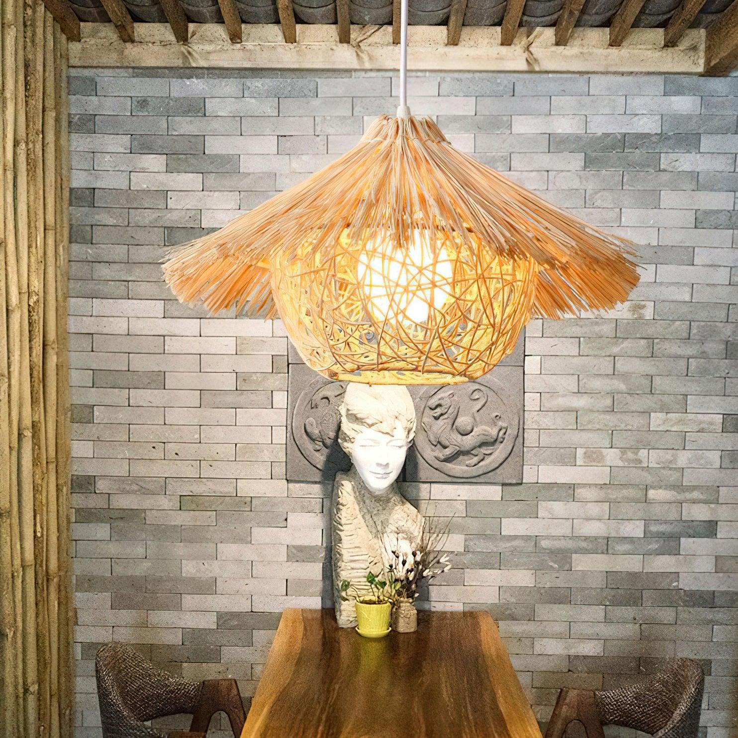 Catala Strohhut Rattan Pendelleuchte-Letslighting