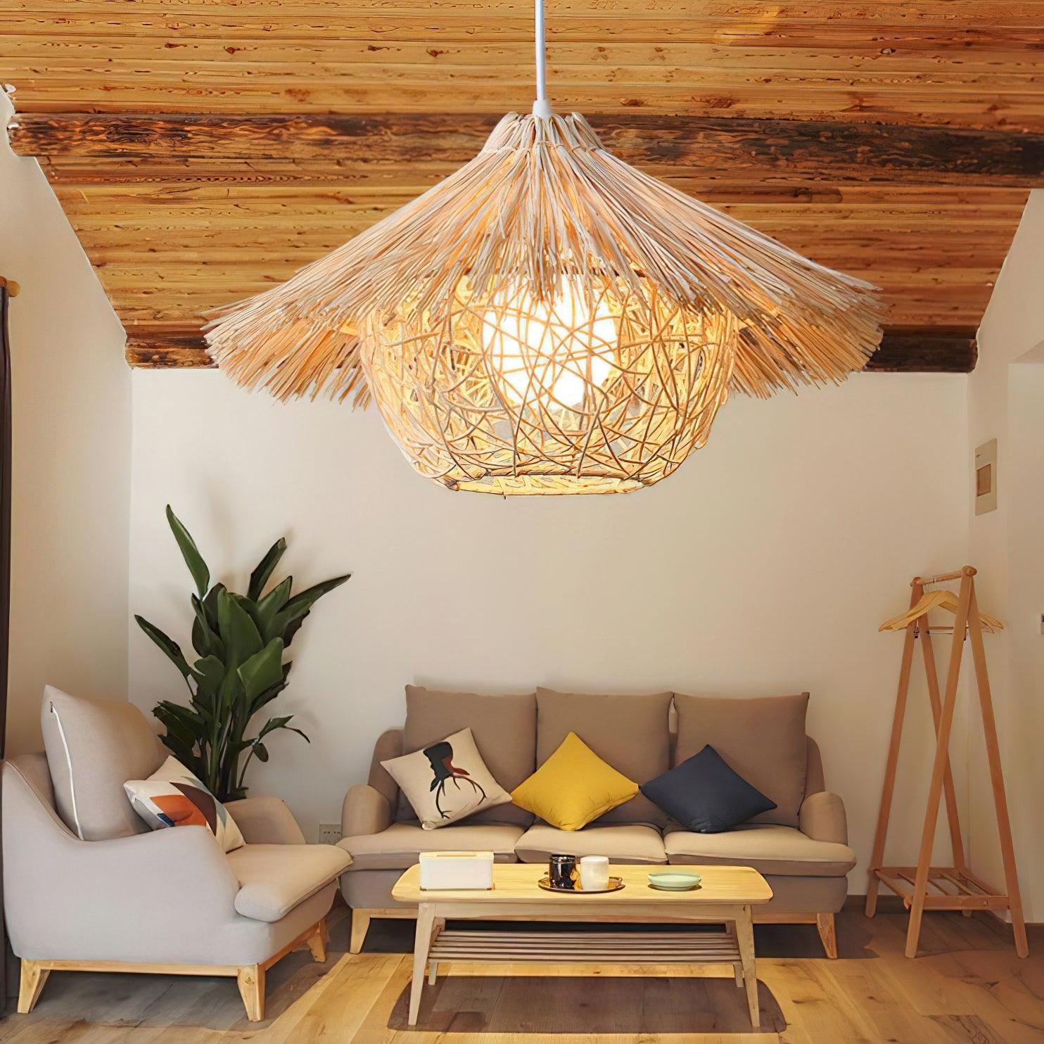 Catala Strohhut Rattan Pendelleuchte-Letslighting