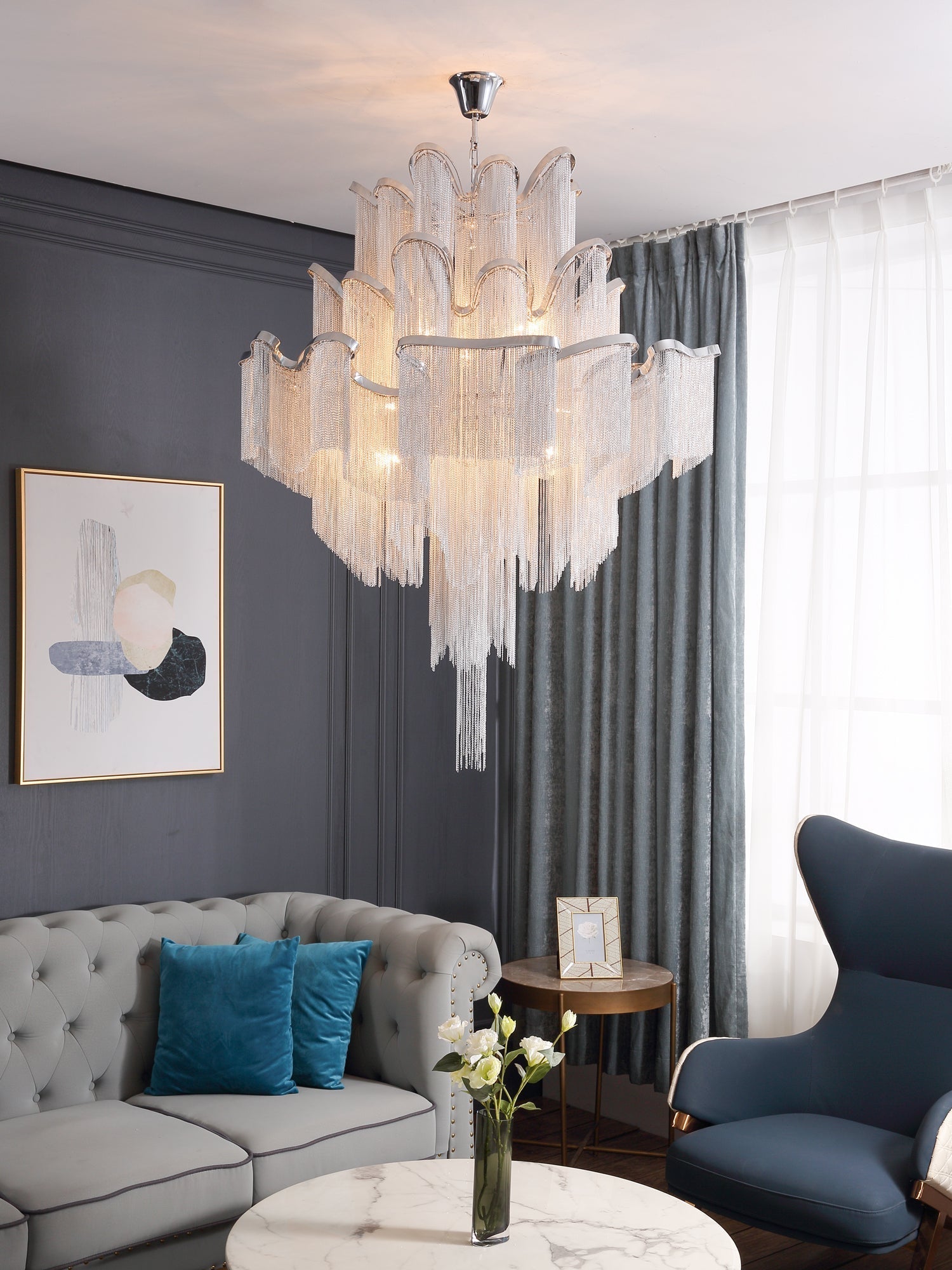 Lustra Pendant Lamp Stream Chain Nickel-Letslighting