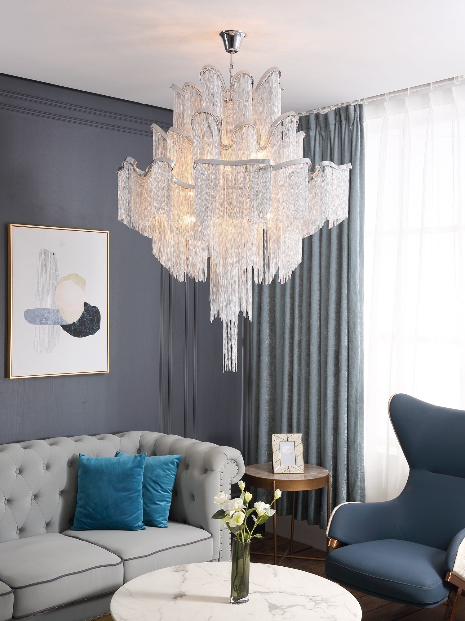 Lustra Pendant Lamp Stream Chain Nickel-Letslighting