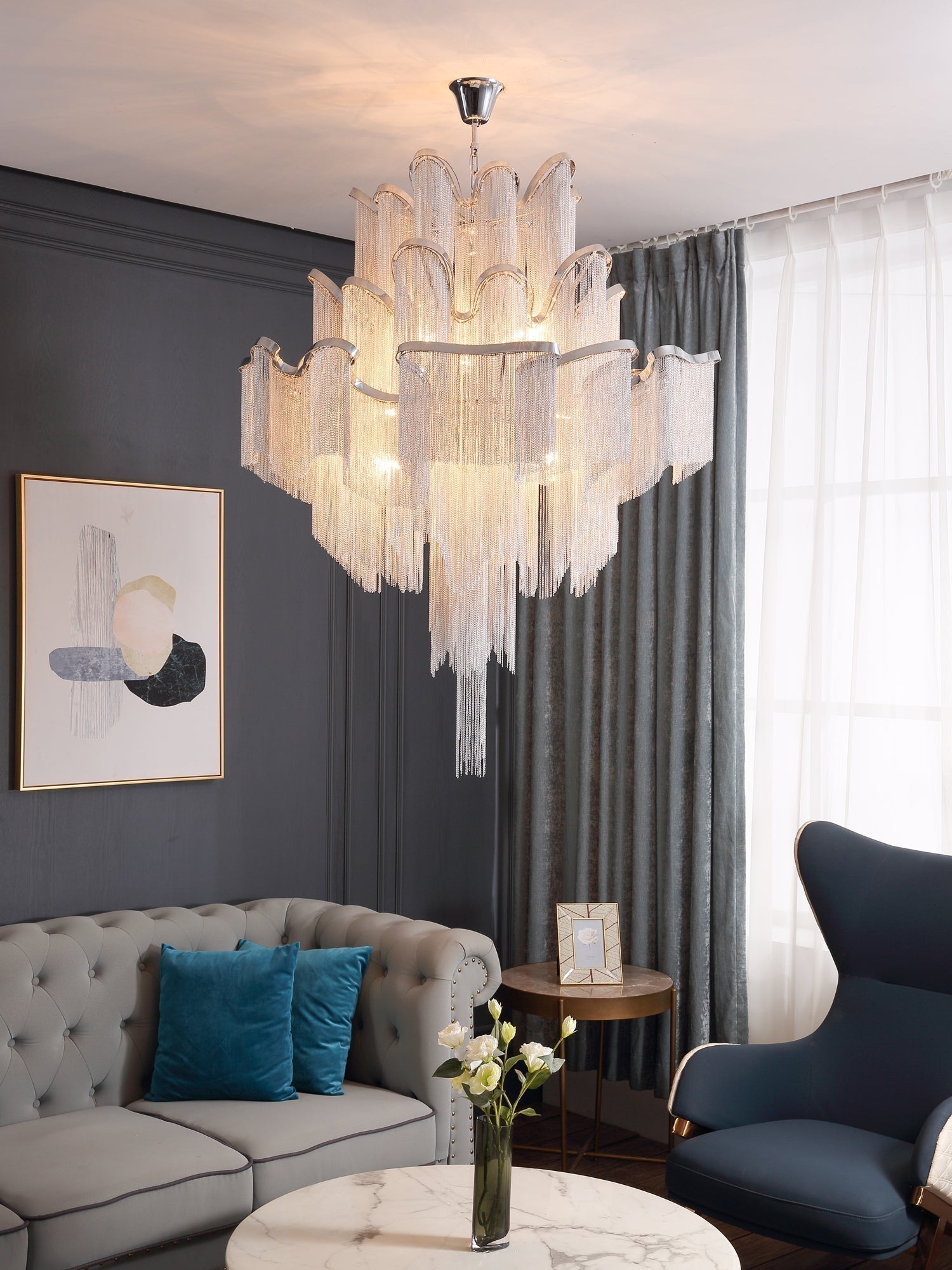 Lustra Pendant Lamp Stream Chain Nickel-Letslighting