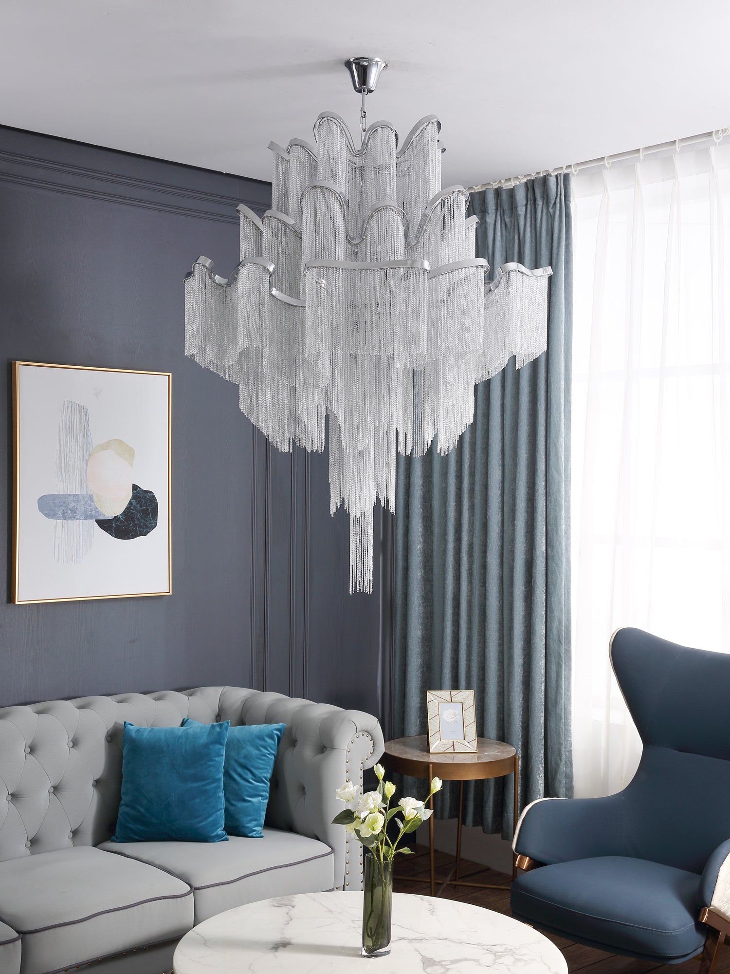 Lustra Pendant Lamp Stream Chain Nickel-Letslighting