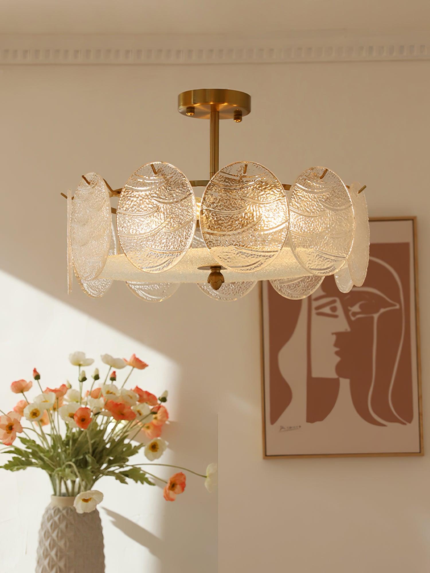 Lustra Deckenleuchte Gold Finish Geripptes Glas-Letslighting