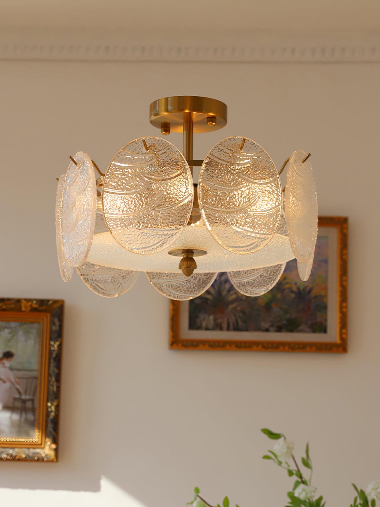 Lustra Deckenleuchte Gold Finish Geripptes Glas-Letslighting