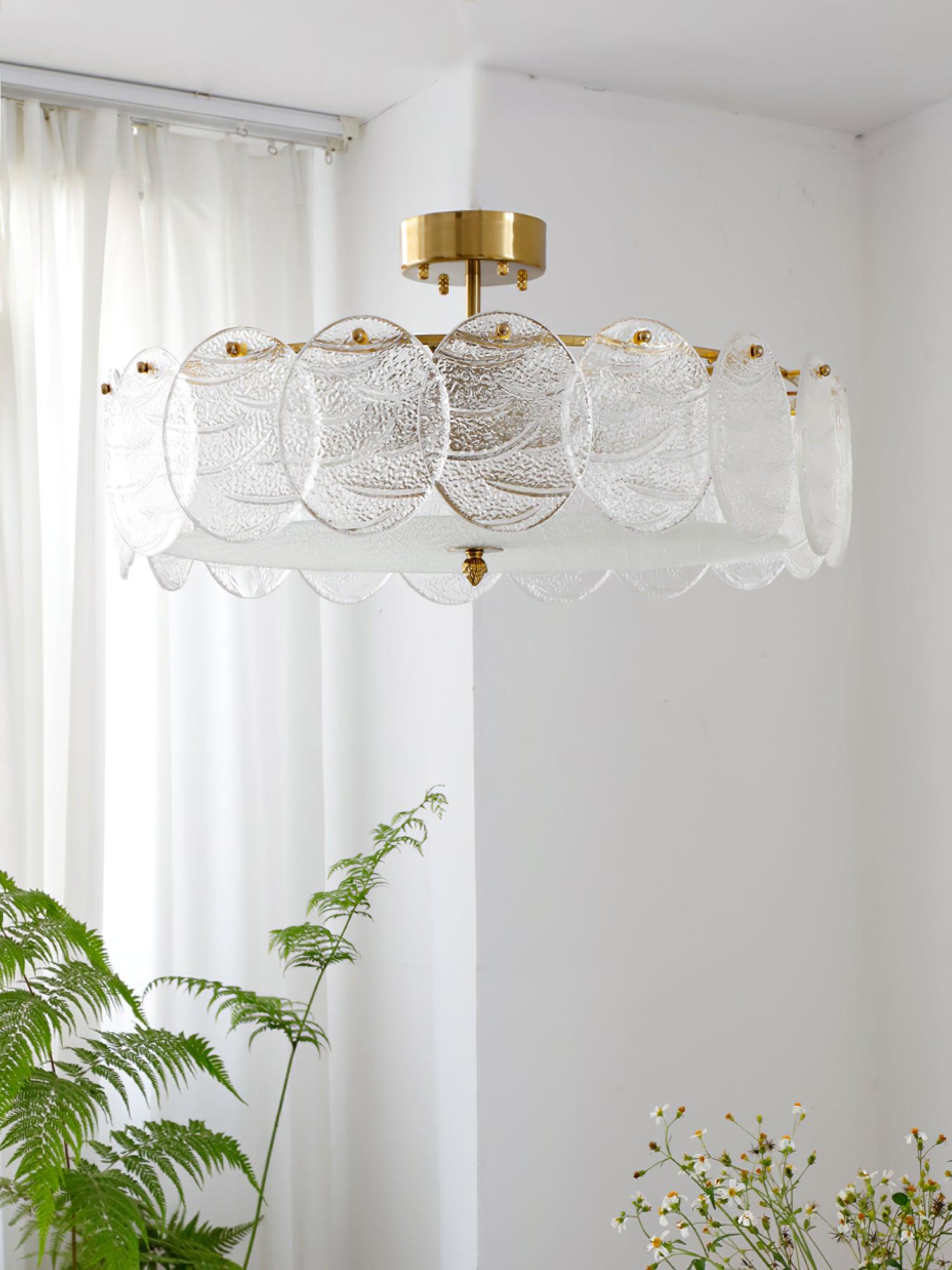 Lustra Deckenleuchte Gold Finish Geripptes Glas-Letslighting