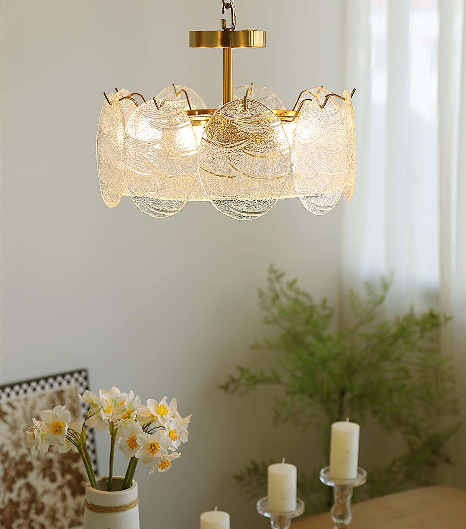 Lustra Deckenleuchte Gold Finish Geripptes Glas-Letslighting