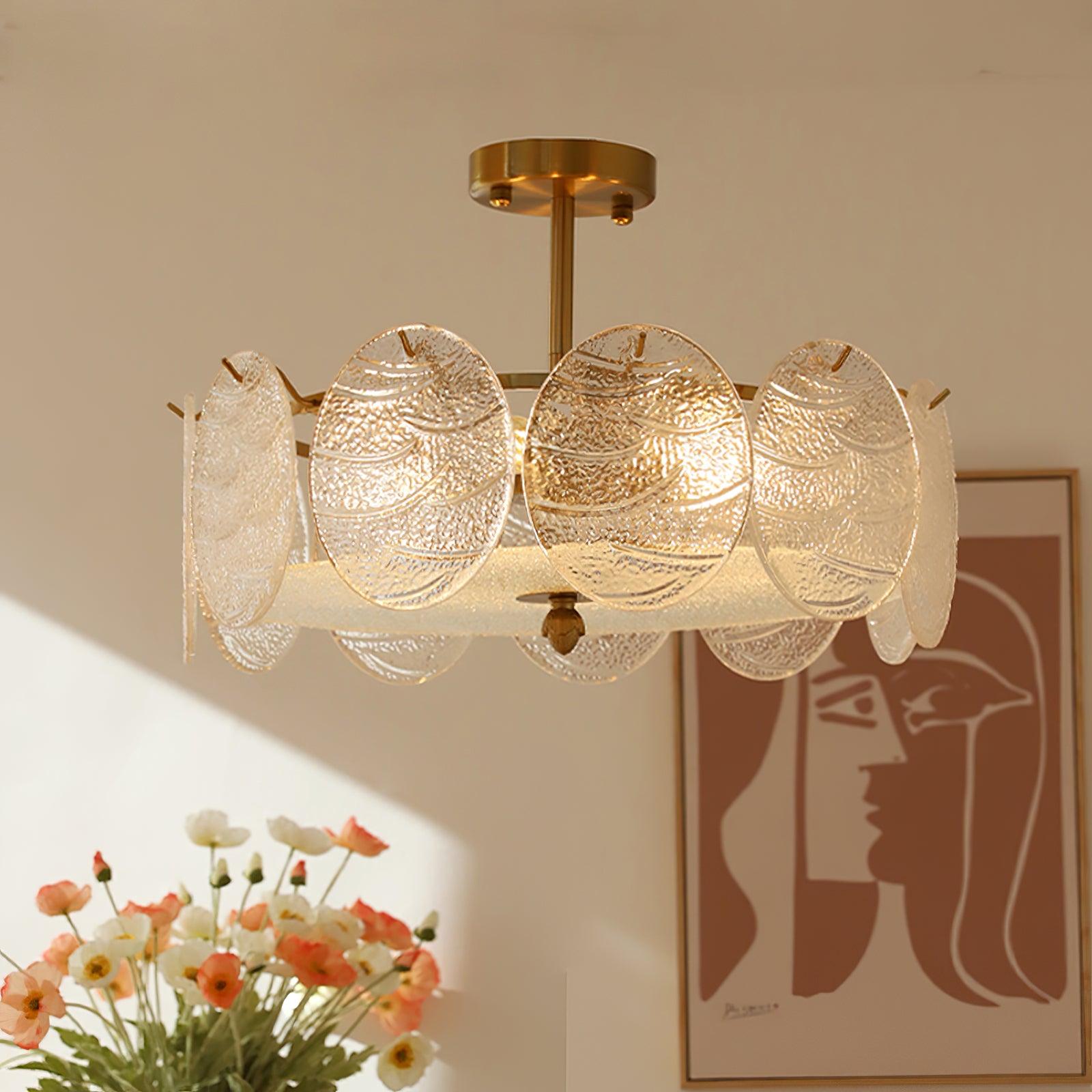 Lustra Deckenleuchte Gold Finish Geripptes Glas-Letslighting