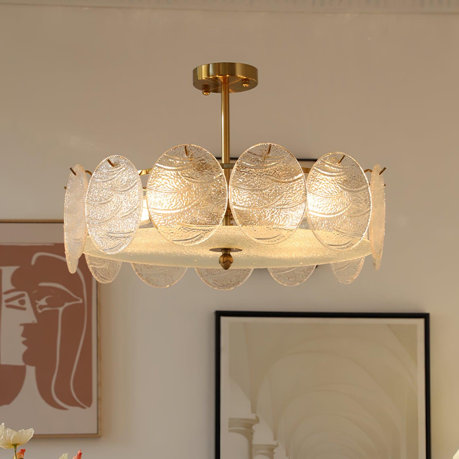 Lustra Deckenleuchte Gold Finish Geripptes Glas-Letslighting