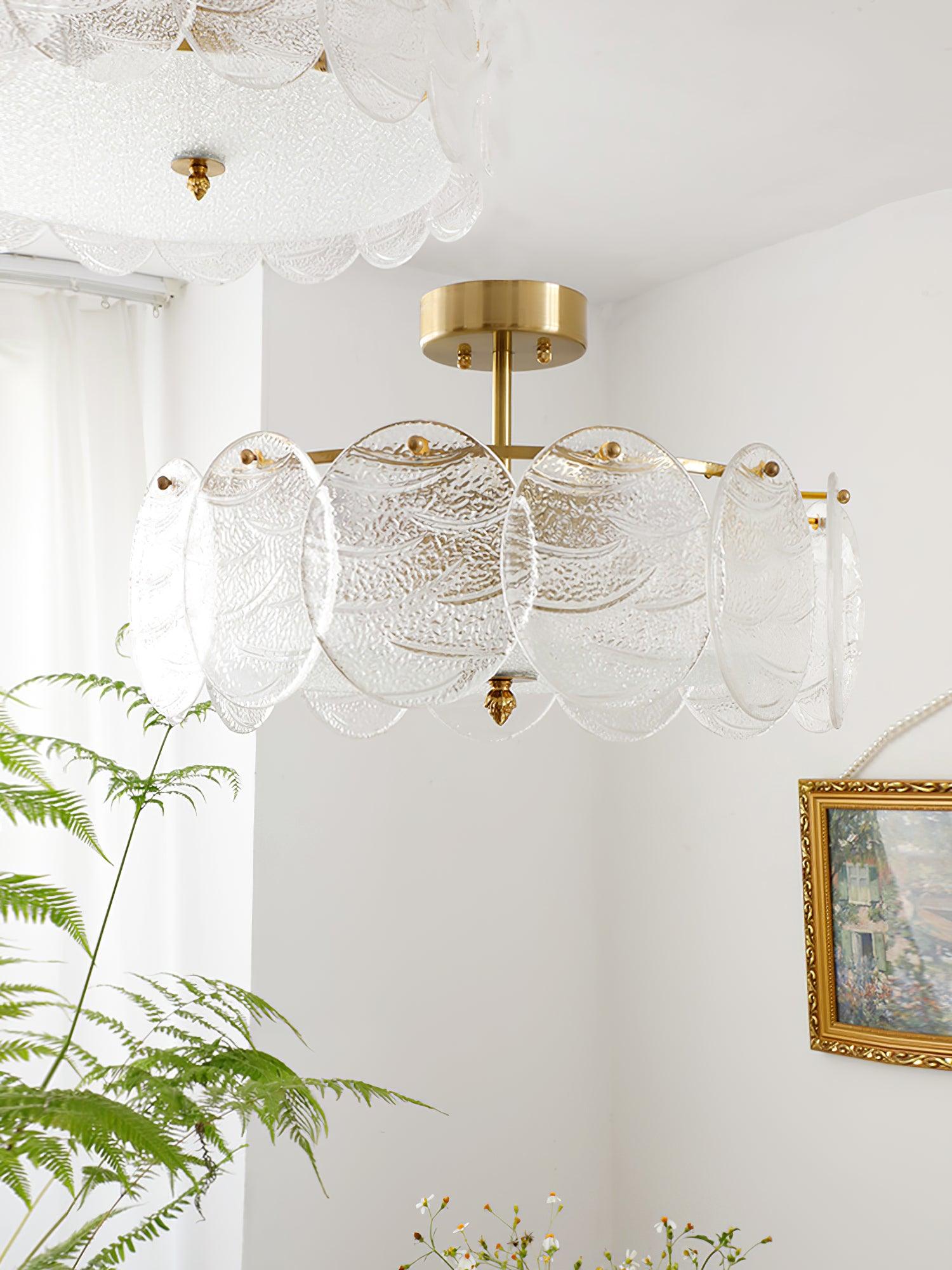 Lustra Deckenleuchte Gold Finish Geripptes Glas-Letslighting