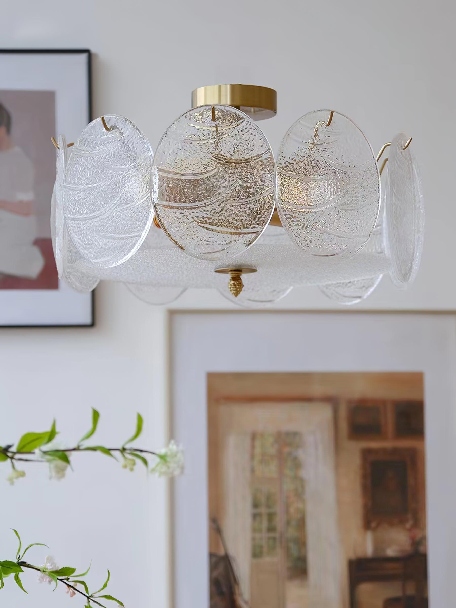 Lustra Deckenleuchte Gold Finish Geripptes Glas-Letslighting