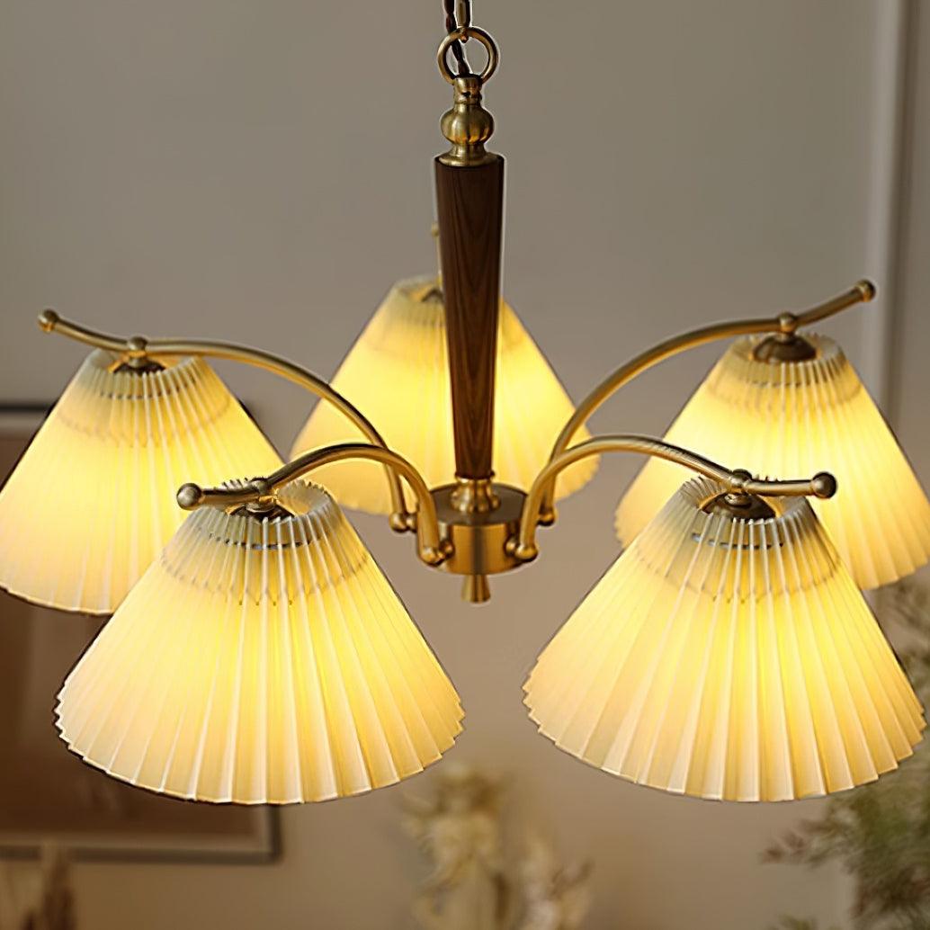 Kronleuchter Gefeilt Stoff Schirme Walnuss Messing Arme Warm Retro-Letslighting