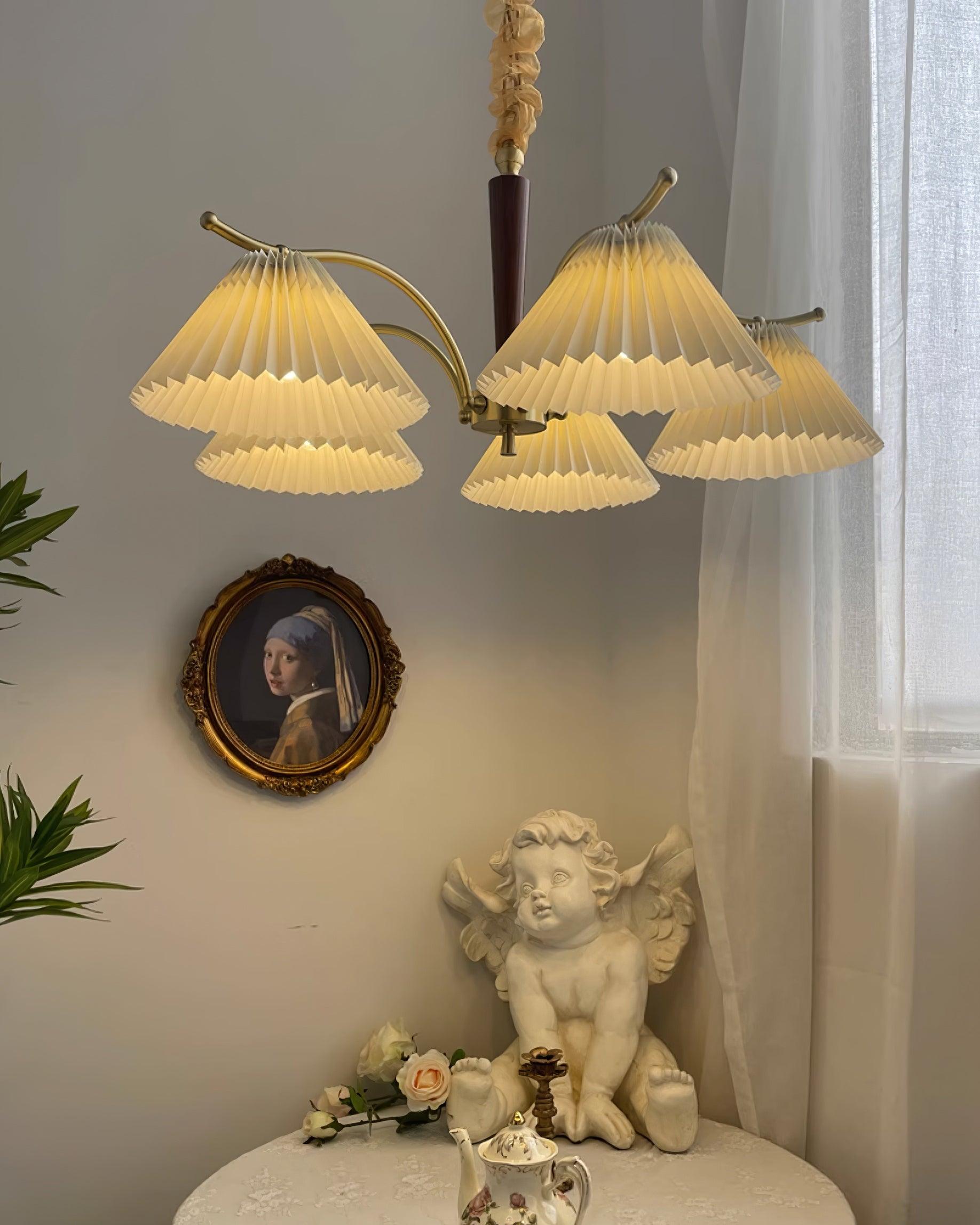 Kronleuchter Gefeilt Stoff Schirme Walnuss Messing Arme Warm Retro-Letslighting