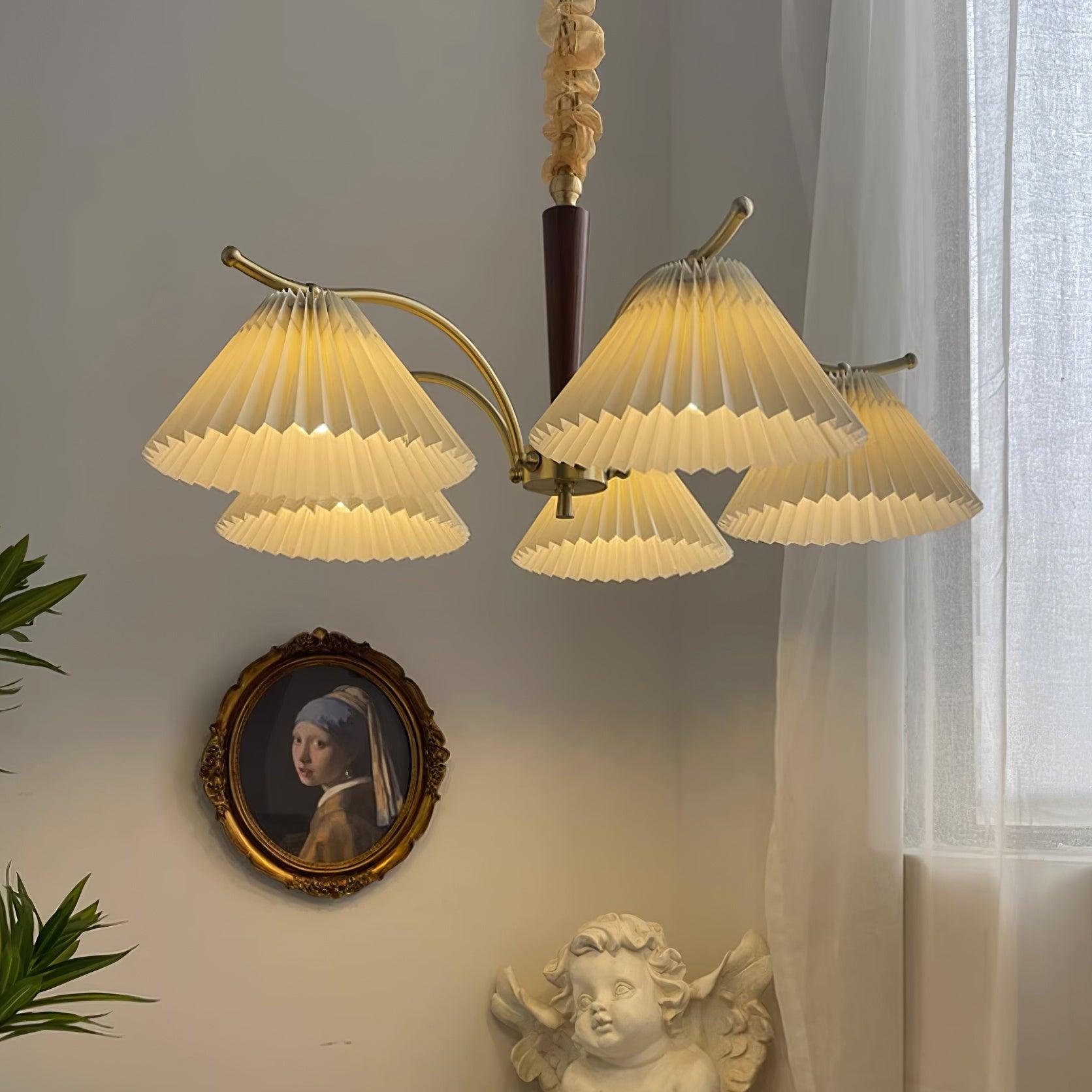 Kronleuchter Gefeilt Stoff Schirme Walnuss Messing Arme Warm Retro-Letslighting