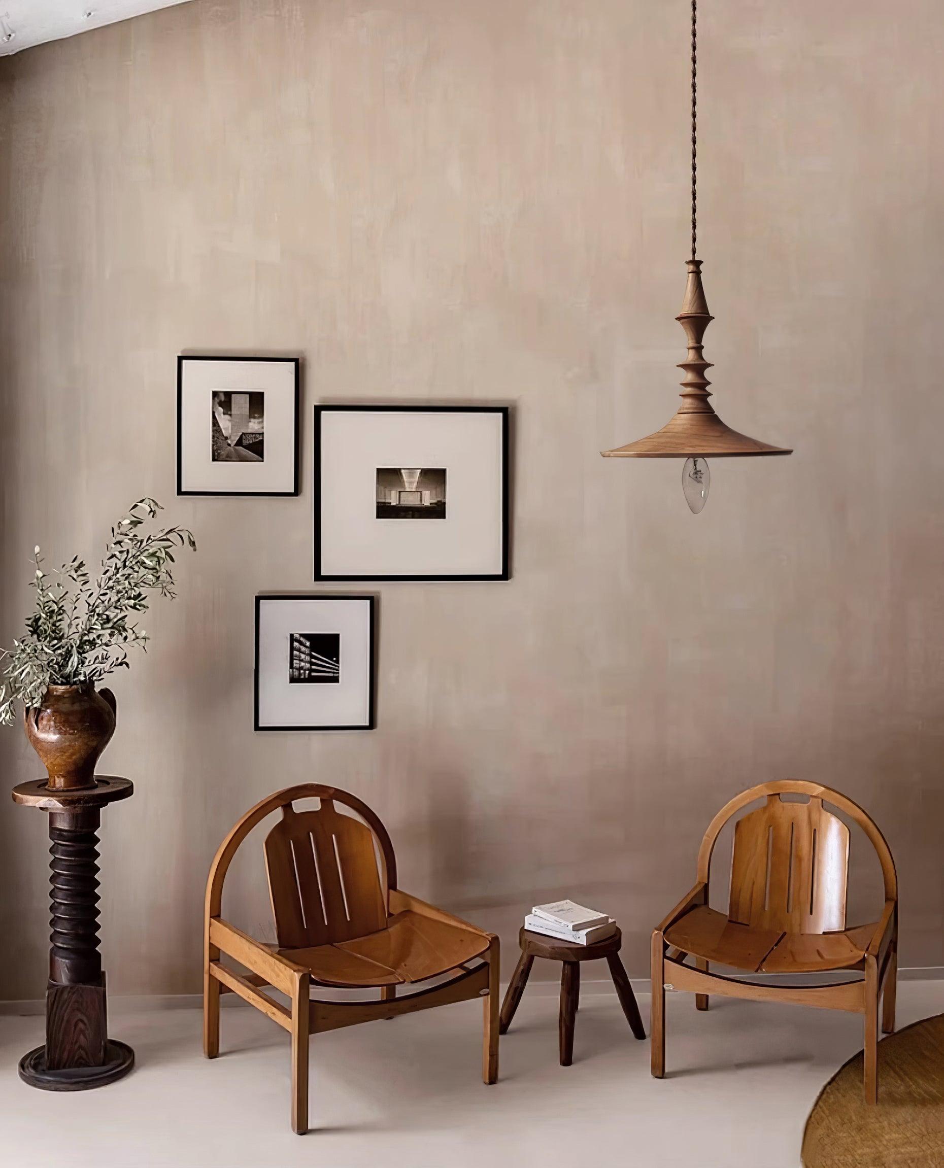 Pendelleuchte Holz Nussbaum Schirm Modern Gemütlich-Letslighting