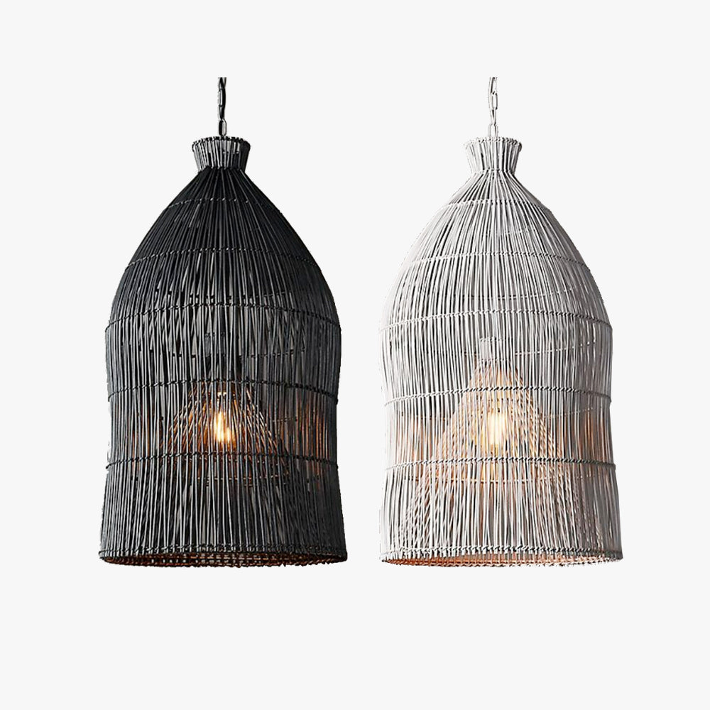 Muto Design LED Pendelleuchte Schwarz/Weiß Metall/Rattan Schlaf/Wohnzimmer