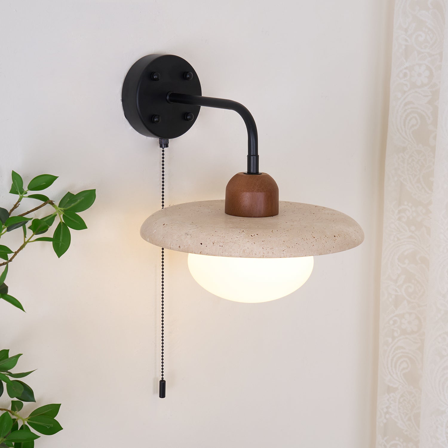 Solaro Travertine Wall Light Pull Chain Switch - Letslighting