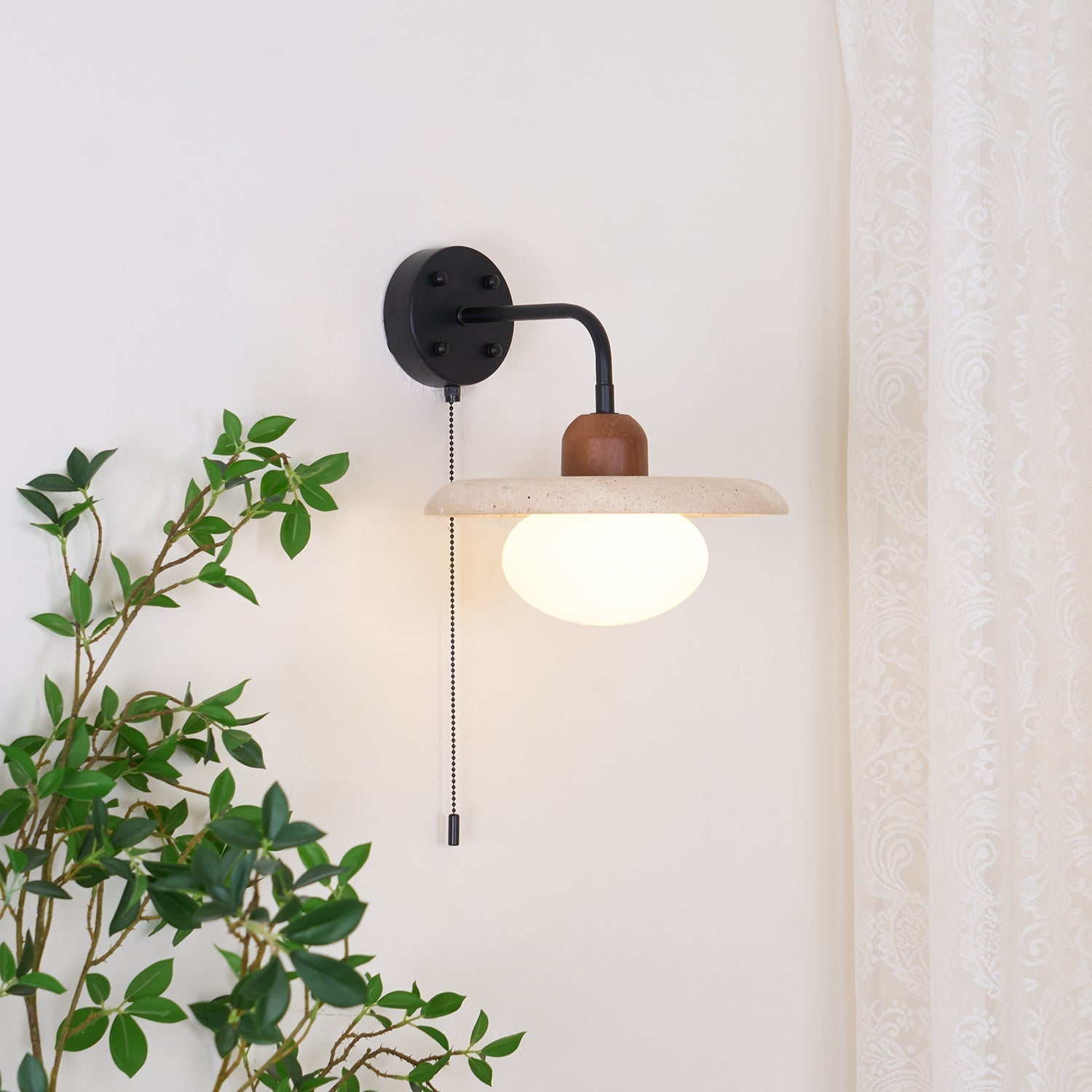 Solaro Travertine Wall Light Pull Chain Switch - Letslighting