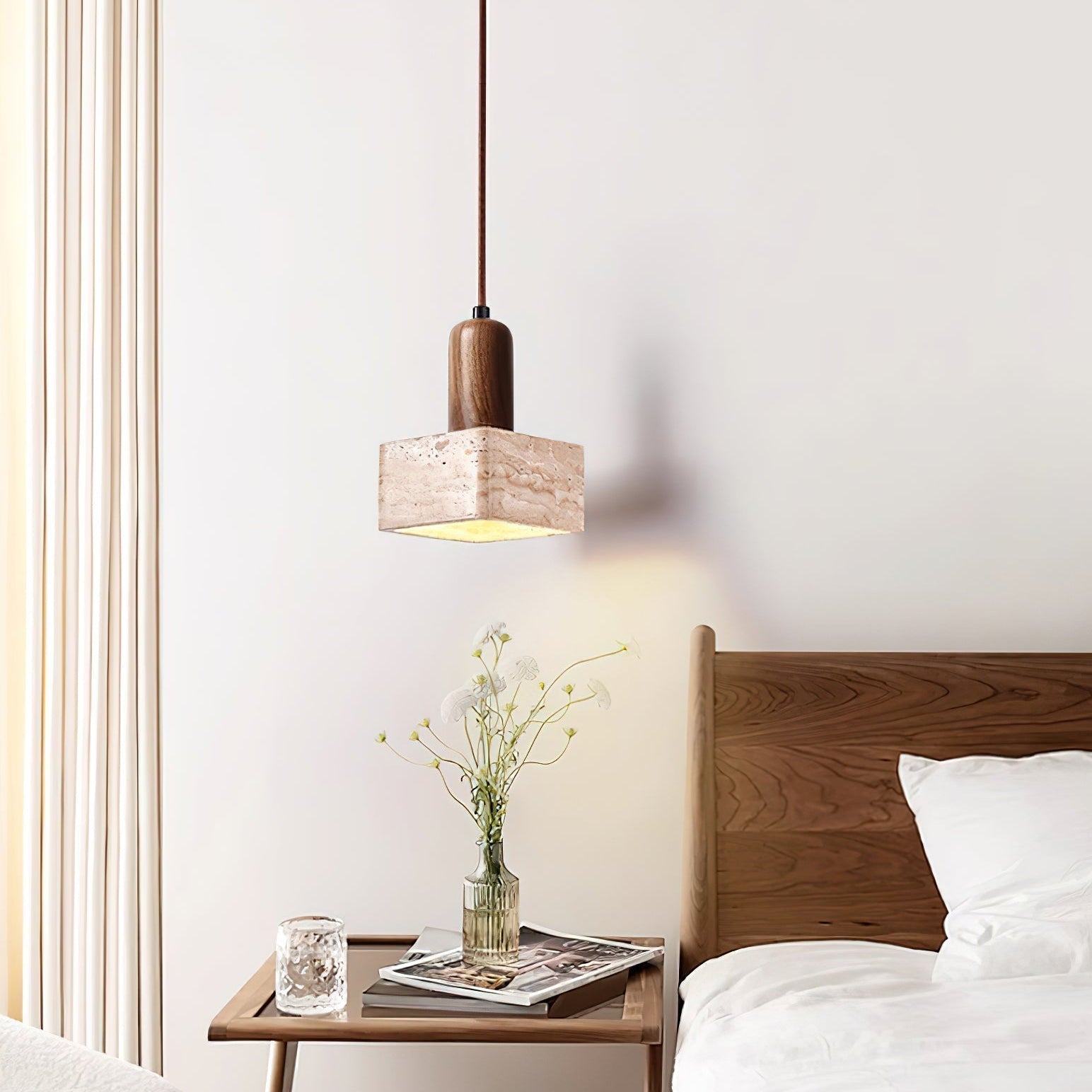Ritta Square Travertine Pendant Light - Letslighting